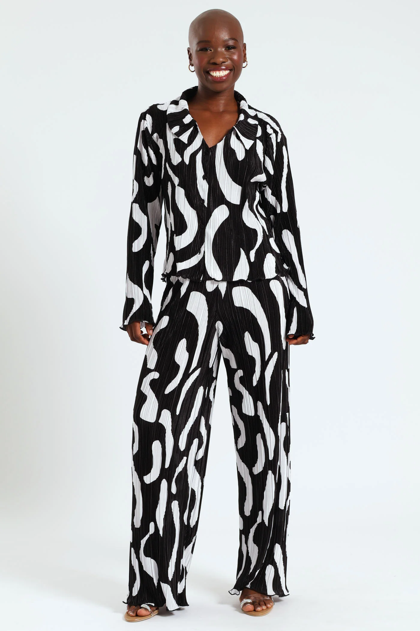 Bodre Printed Wideleg Pants - Black/White - Image 2