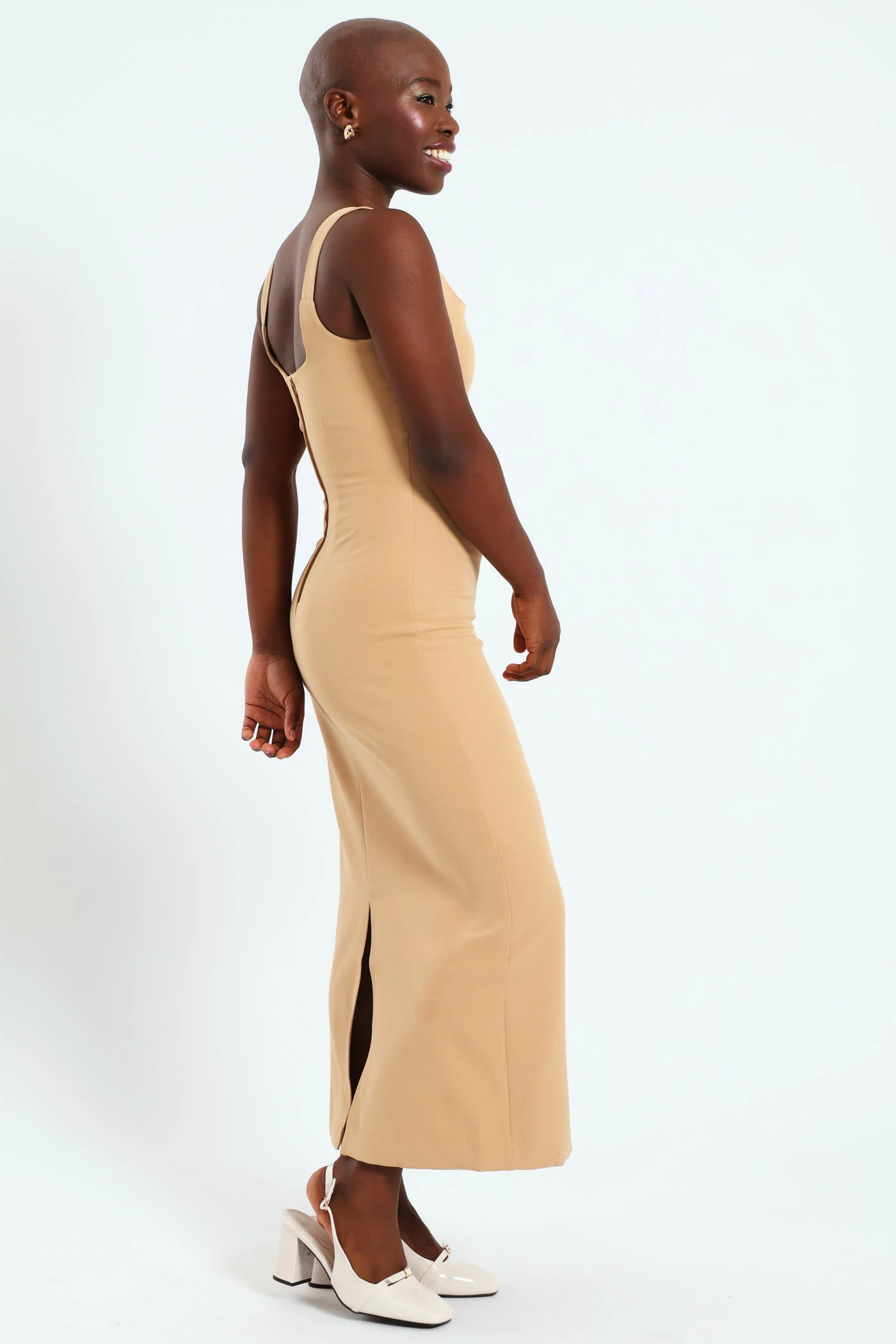 Bodycon Midi Dress - Tan - Image 2