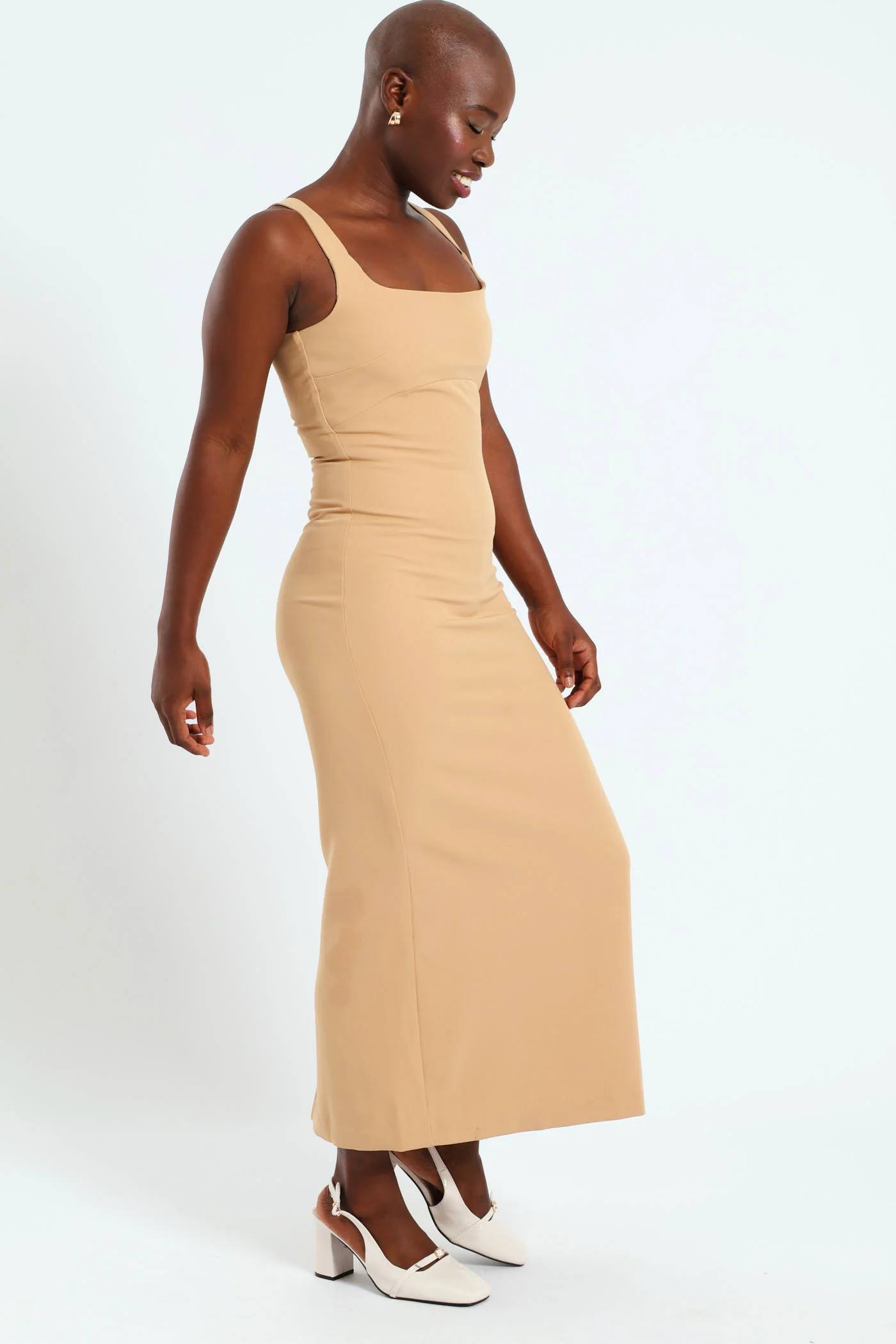 Bodycon Midi Dress - Tan - Image 3
