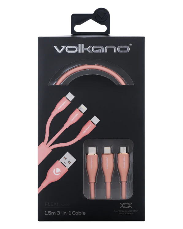 Flexi Series 3-in-1 Charging Cable Pink - Image 2