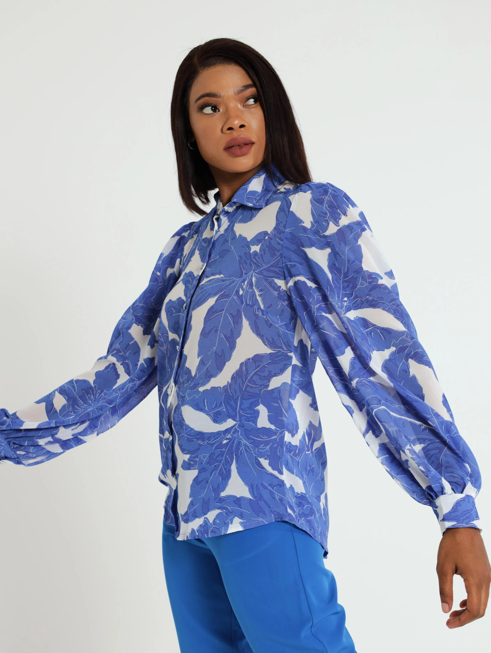 Bold Cobalt Diamante Button Shirt - Image 2