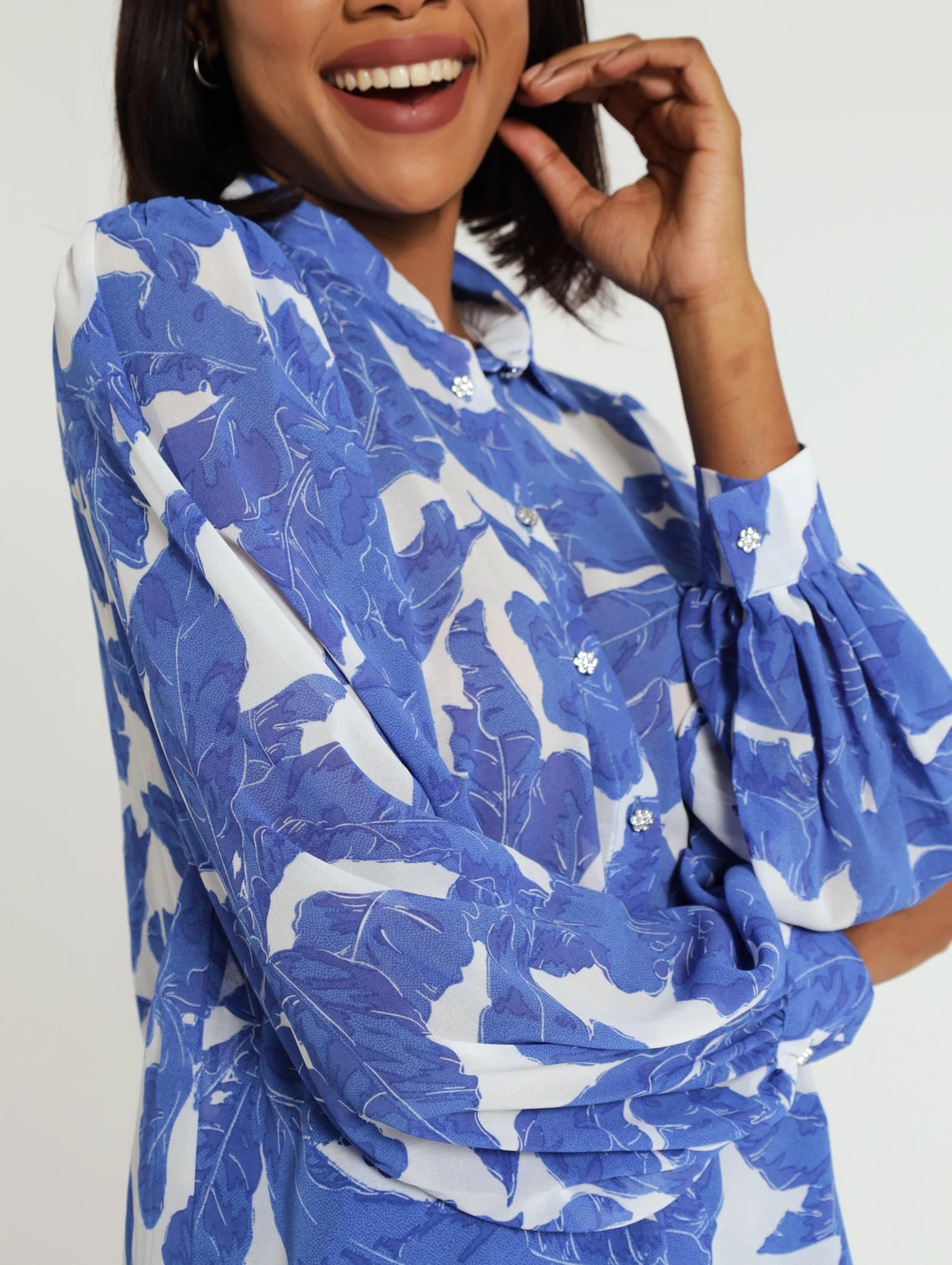 Bold Cobalt Diamante Button Shirt - Image 4