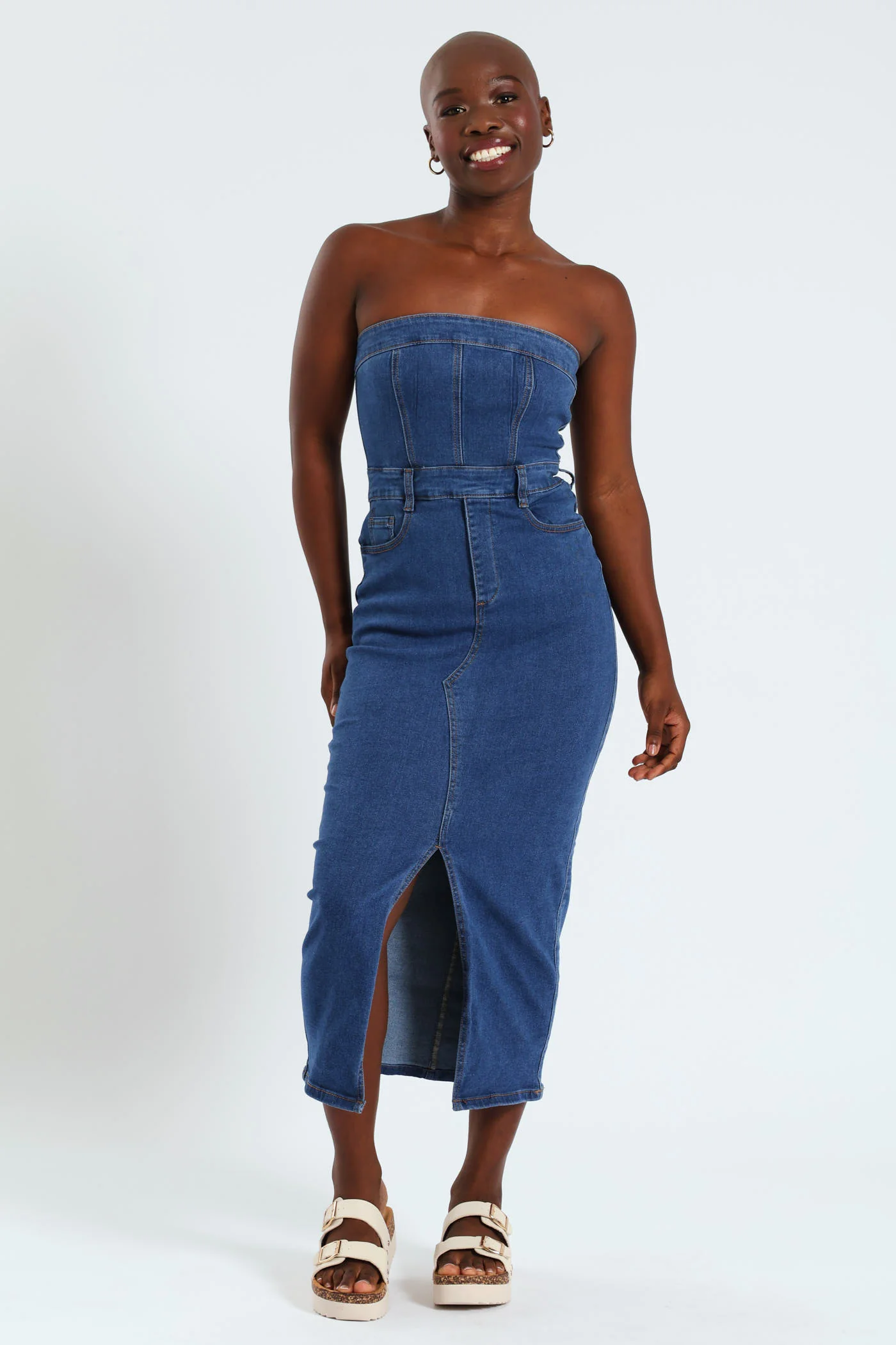 Boobtube Denim Dress - Medium Wash - Image 5