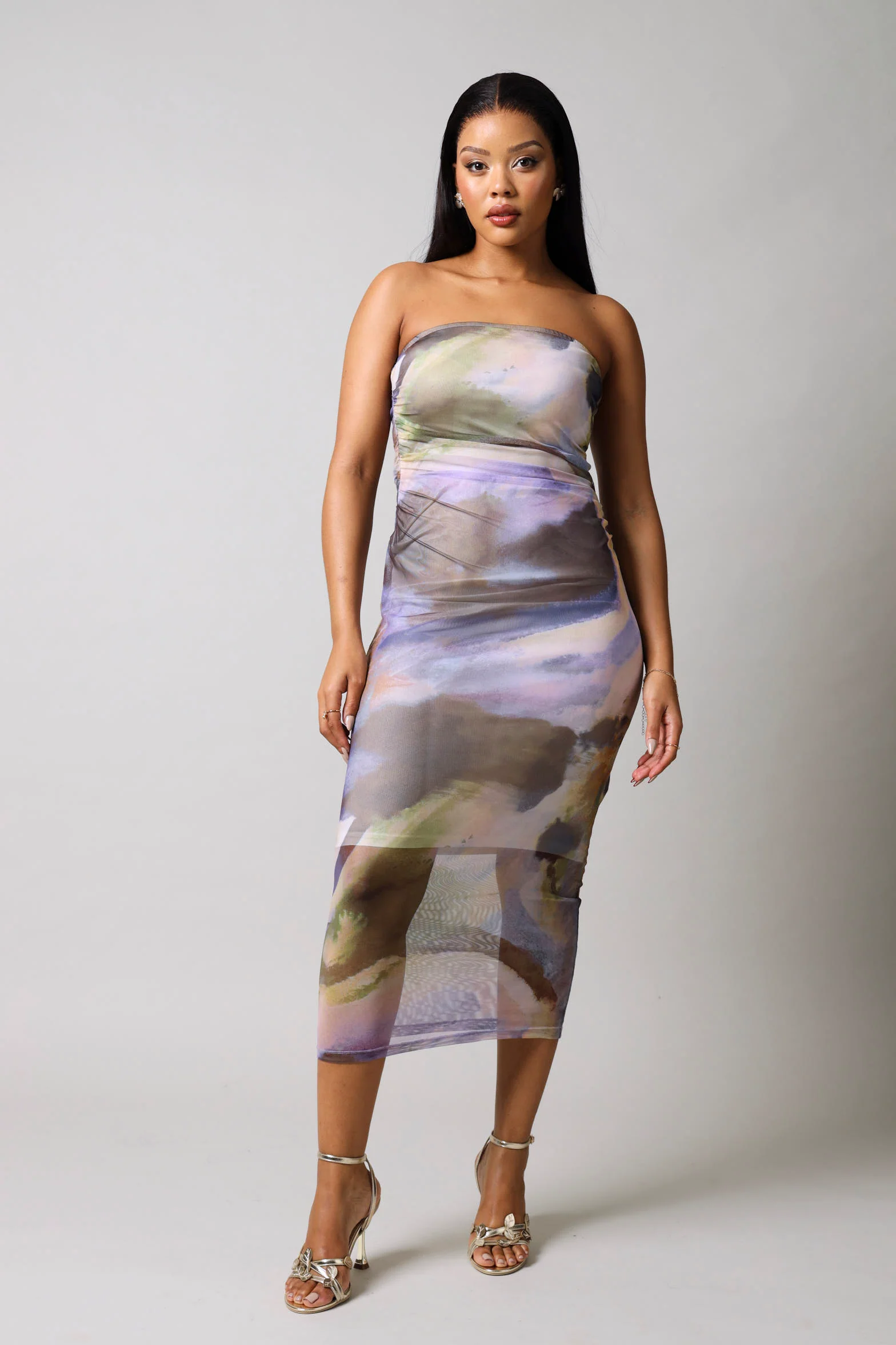 Boobtube Mesh Midi Dress - Multi