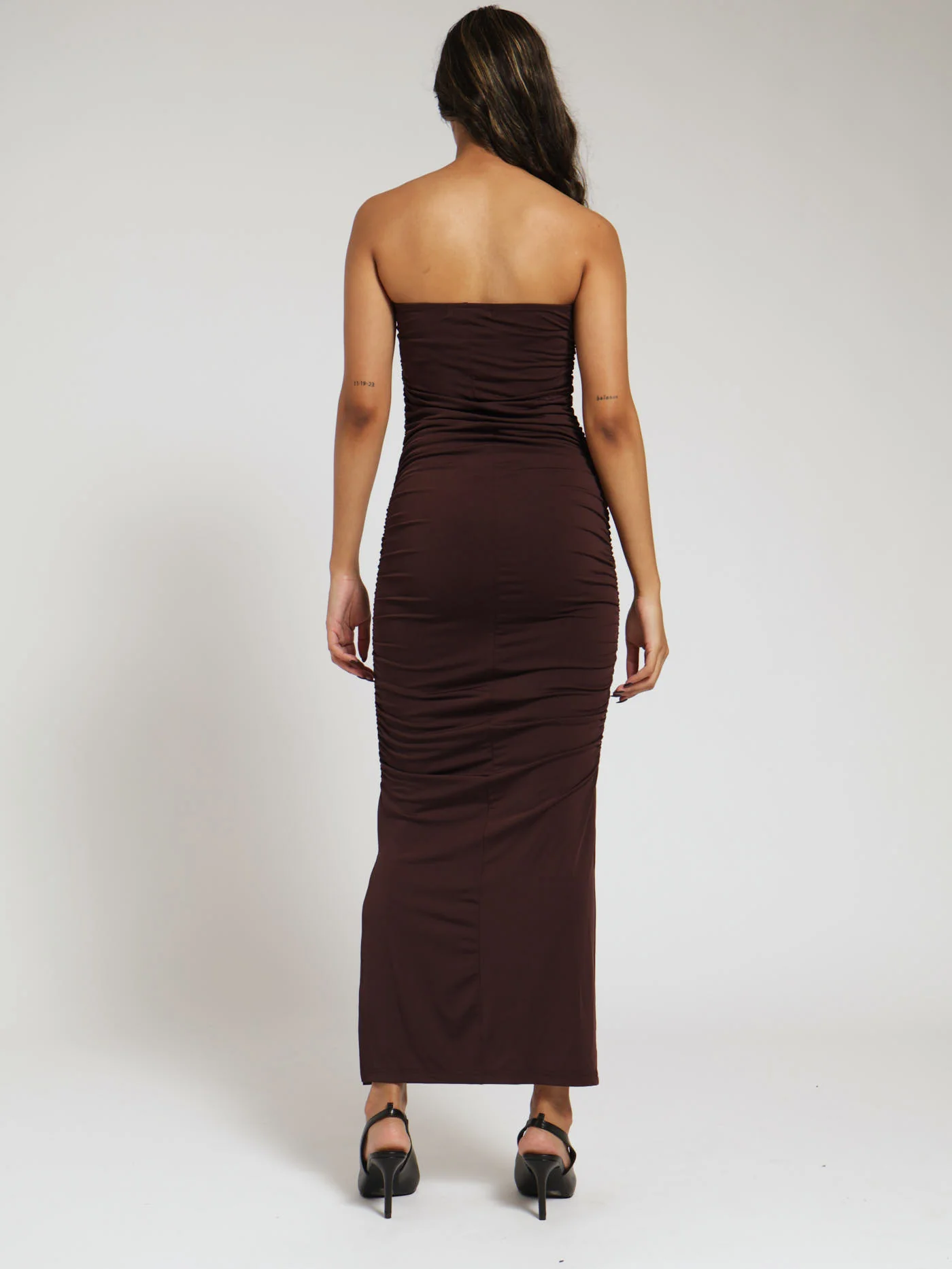 Boobtube Side Gather Slinky Dress - Brown - Image 3