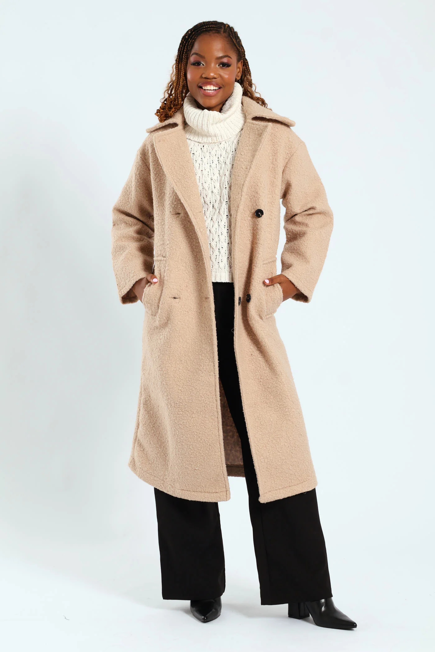Boucle Overcoat Jacket - Tan