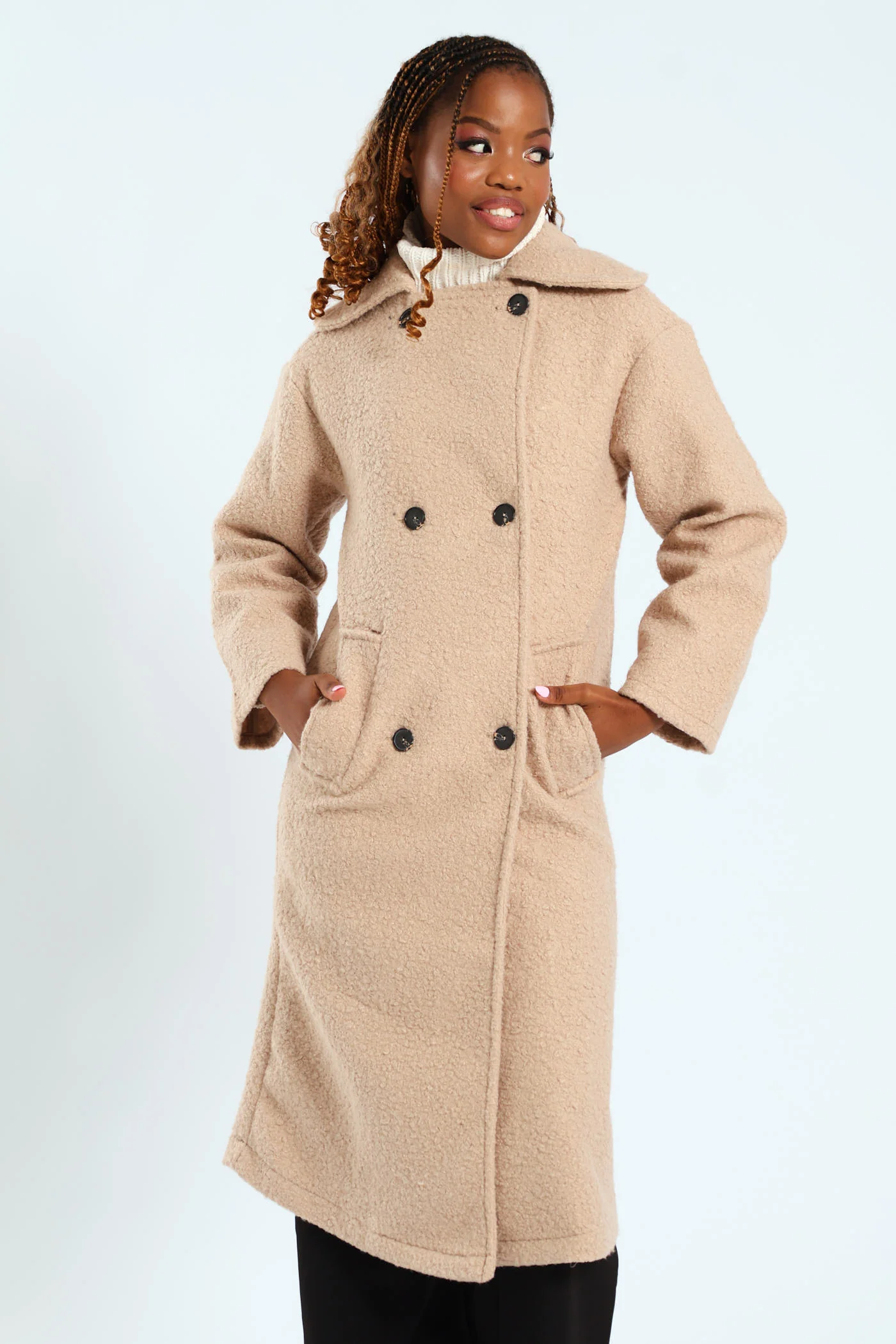 Boucle Overcoat Jacket - Tan - Image 2