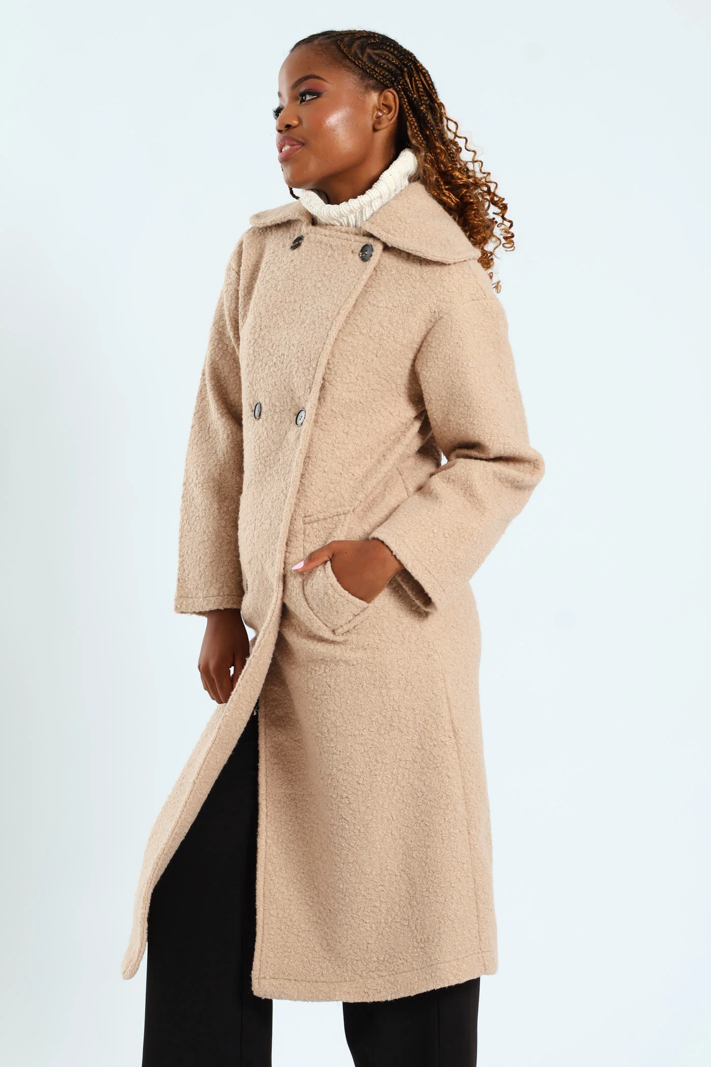 Boucle Overcoat Jacket - Tan - Image 5