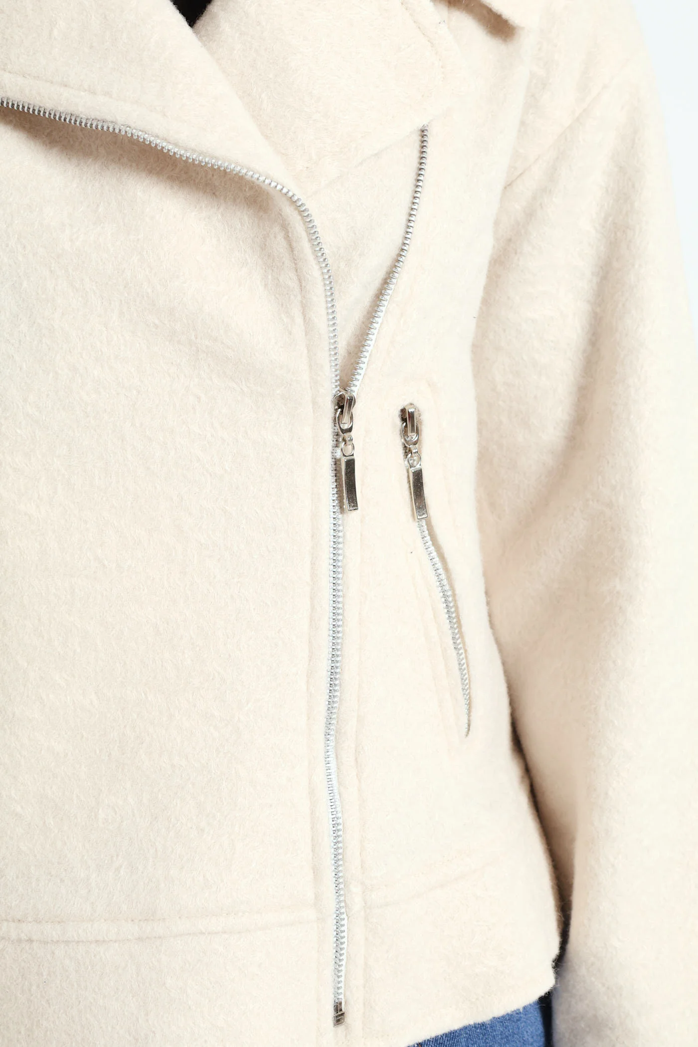 Boucle Oversized Biker Jacket - Cream - Image 4