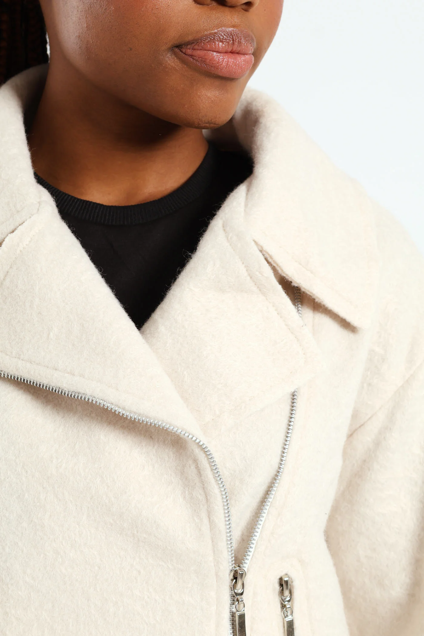 Boucle Oversized Biker Jacket - Cream - Image 5