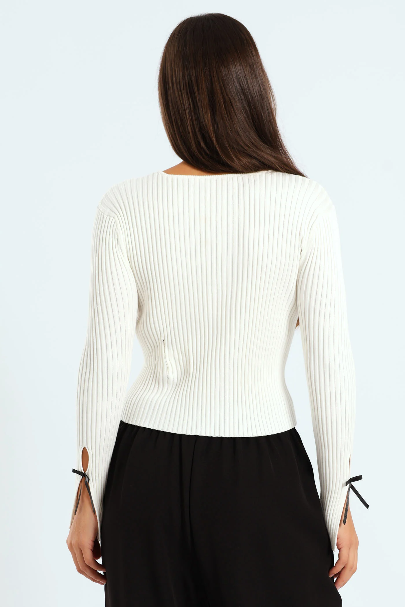 Bow Detail Cardigan - White/Black - Image 6