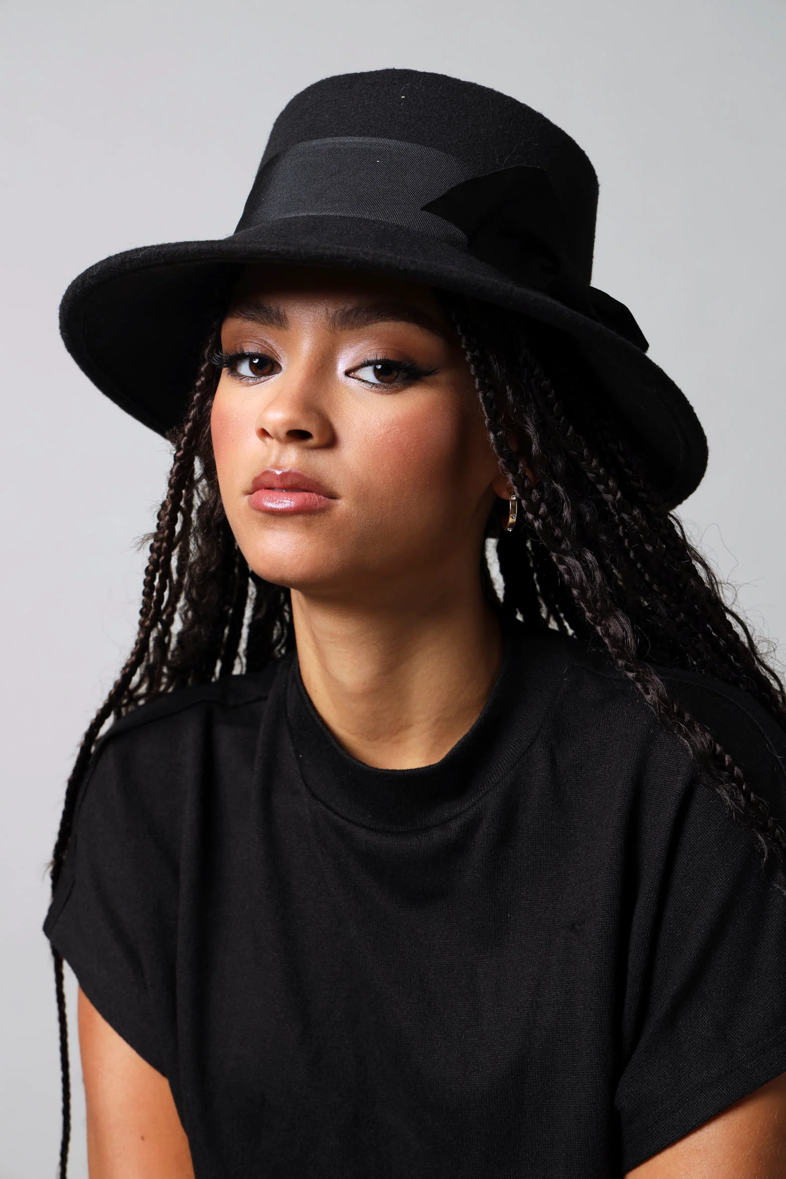 Bow Detail Felt Bucket Hat - Black