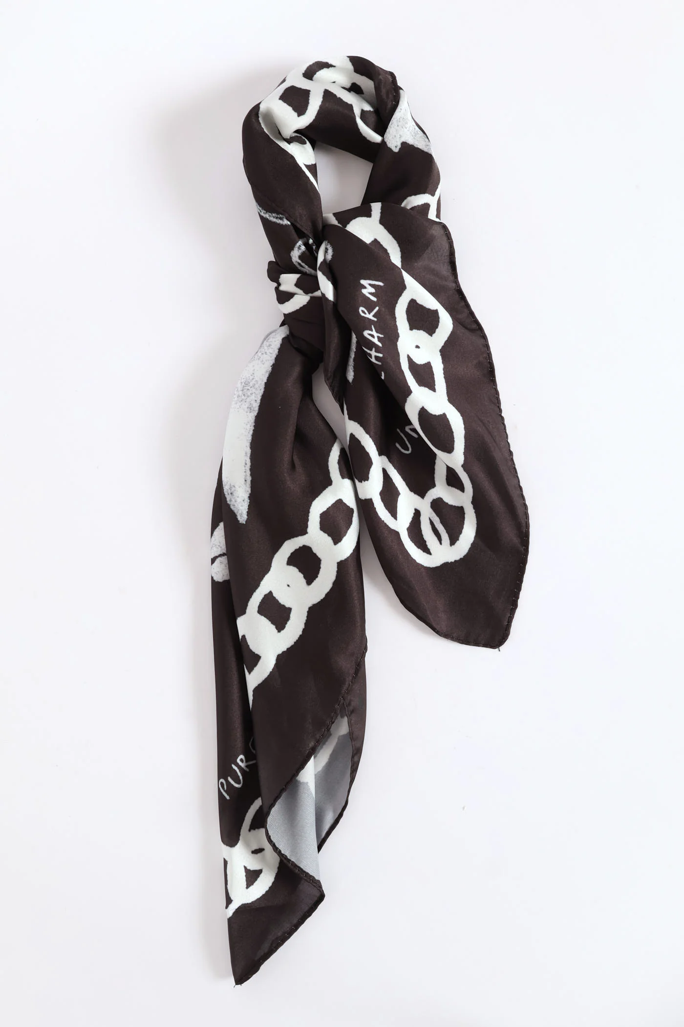 Bow Slogan Satin Scarf - Black