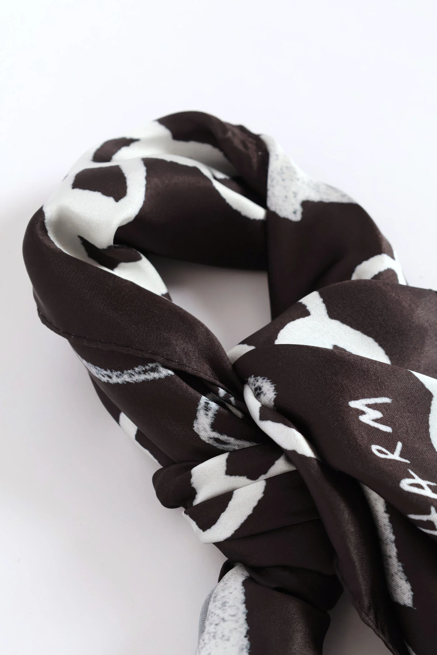 Bow Slogan Satin Scarf - Black - Image 2