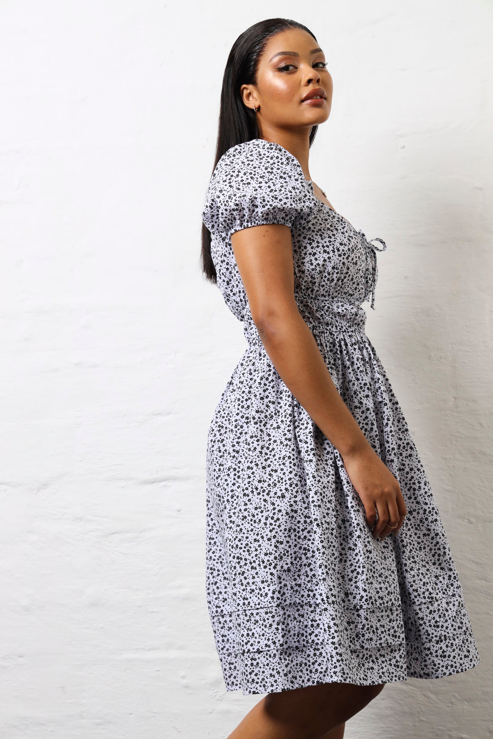 Bow Tie Poplin Mini Dress - Black/White - Image 2