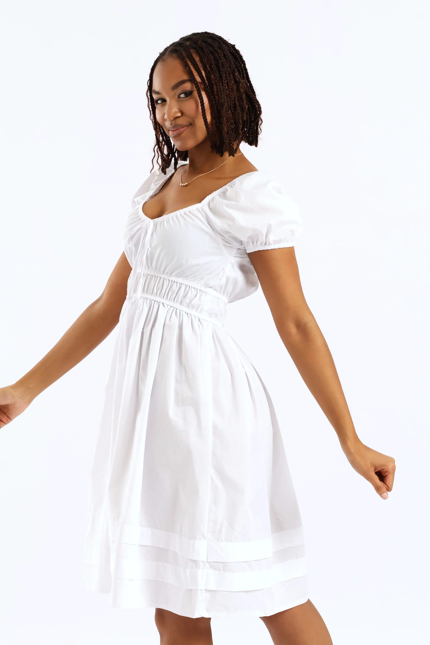 Bow Tie Poplin Mini Dress - White - Image 5