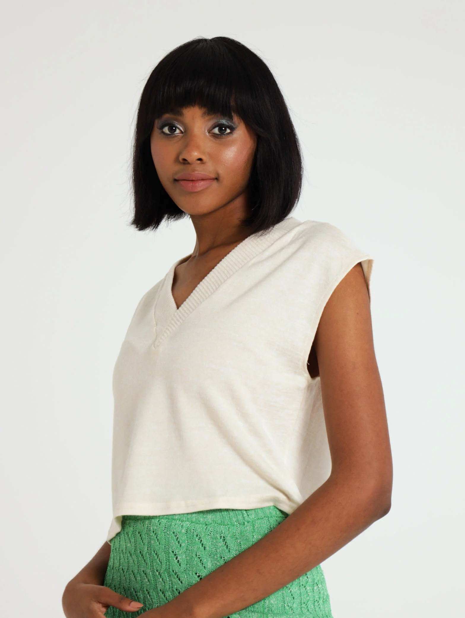 Boxy Cropped V Neck Top - Image 2