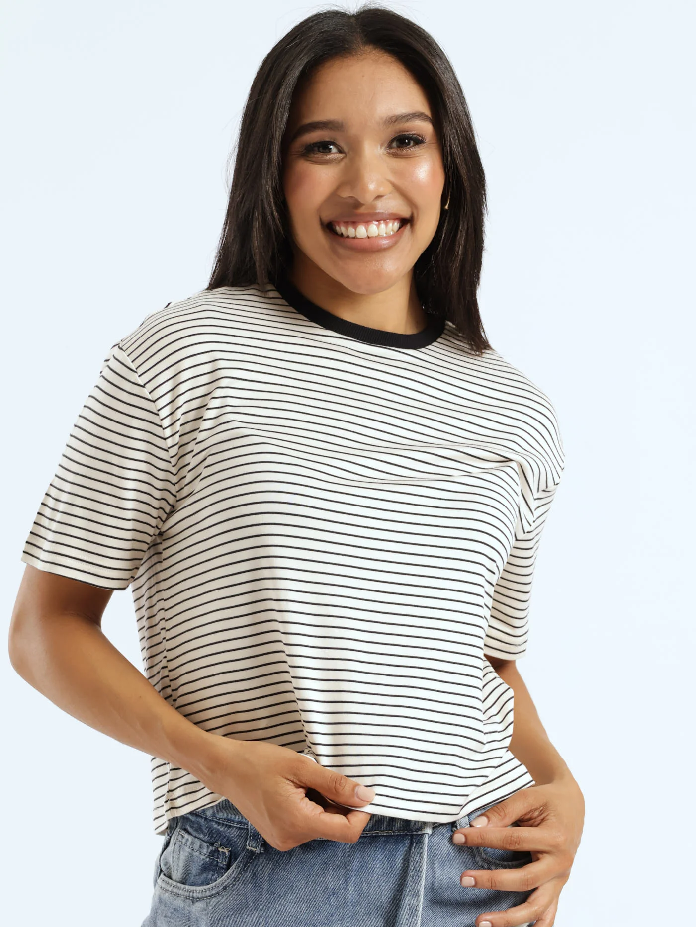 Boxy Stripe Tee - Cream/Black