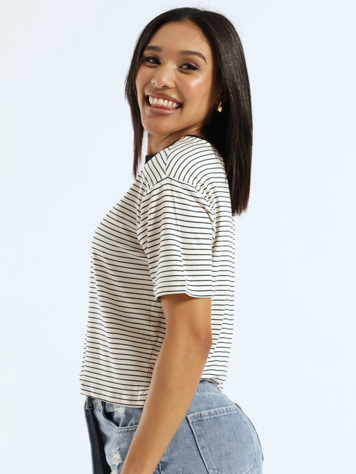 Boxy Stripe Tee - Cream/Black - Image 3