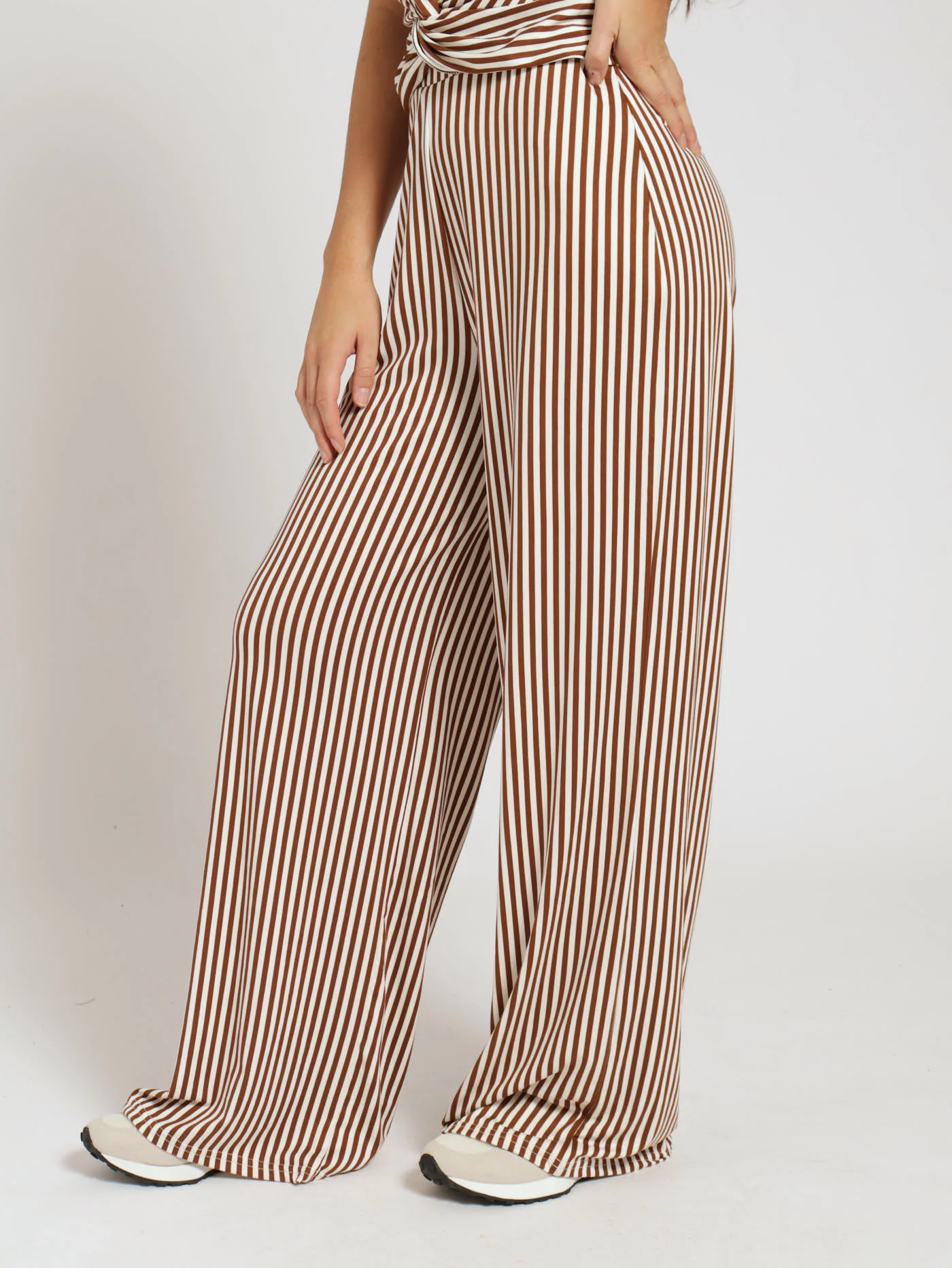 Brown Stripe Wideleg Pants - Brown - Image 3