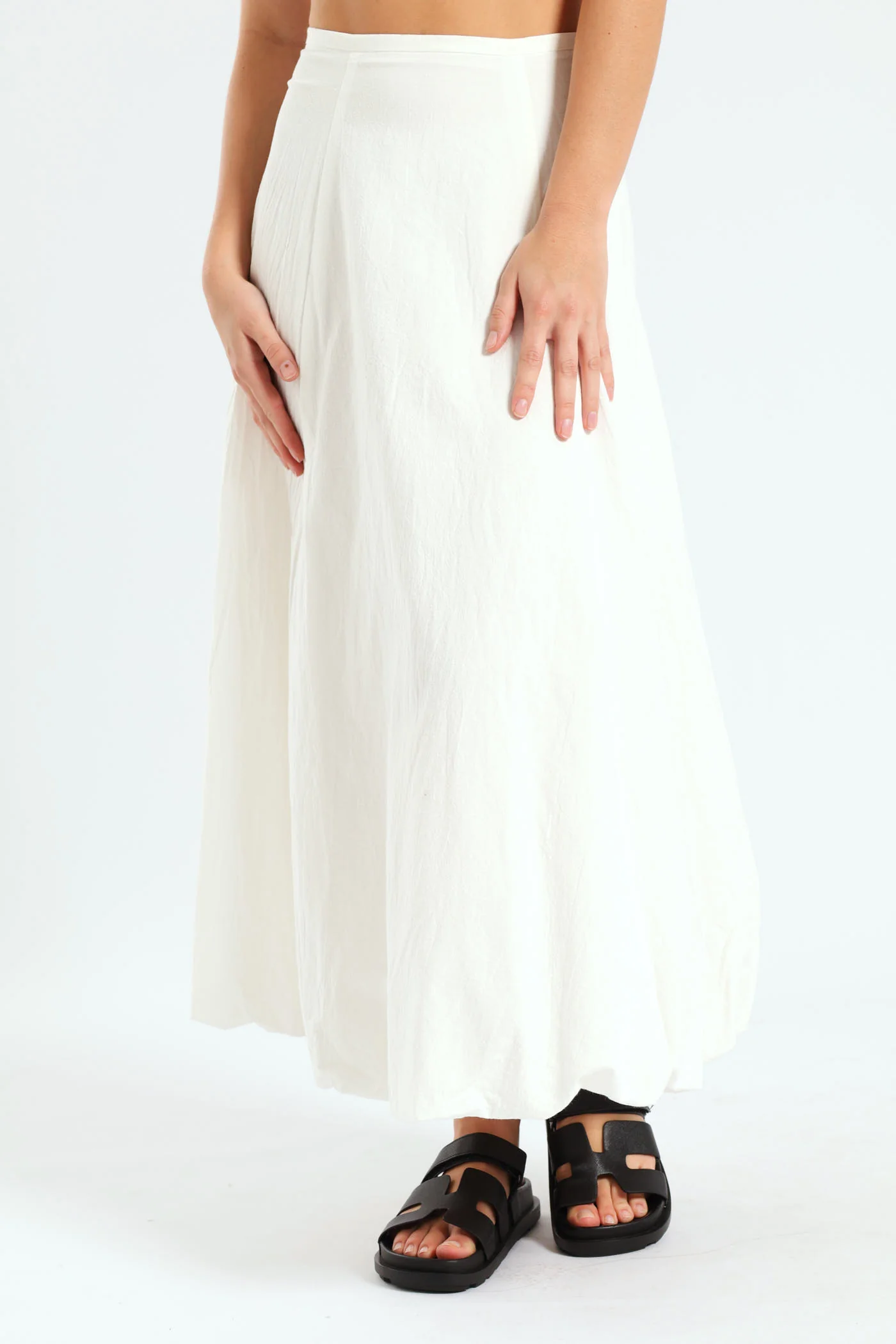 Bubble Hem Midi Skirt - White