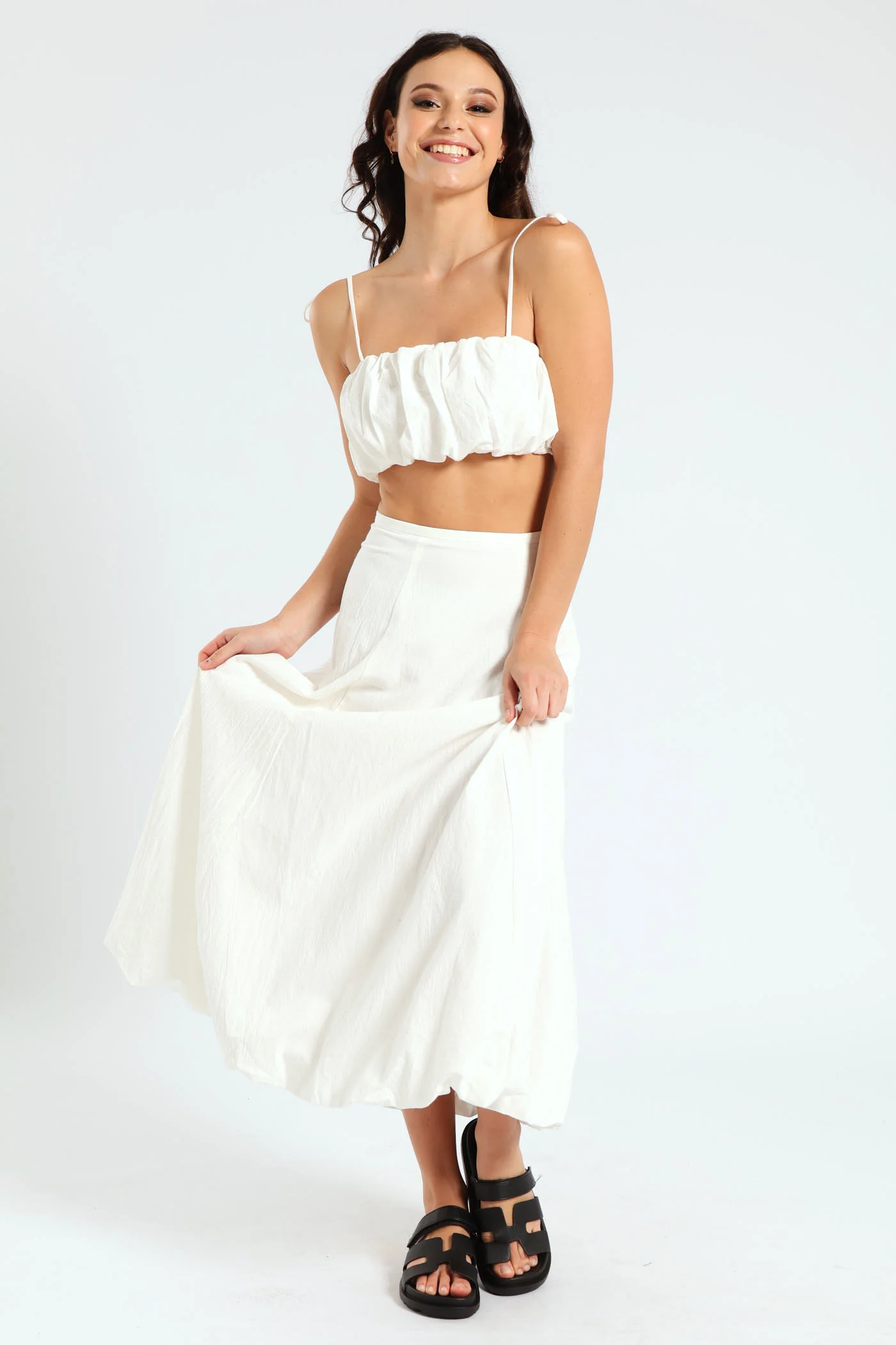 Bubble Hem Midi Skirt - White - Image 2