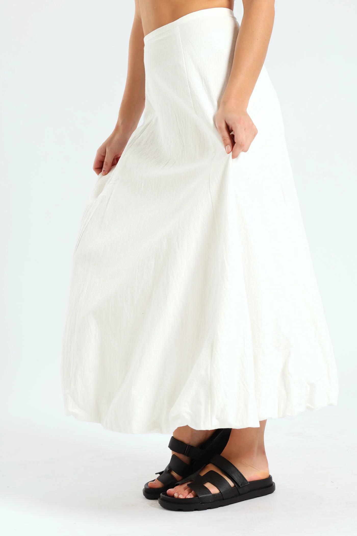 Bubble Hem Midi Skirt - White - Image 3