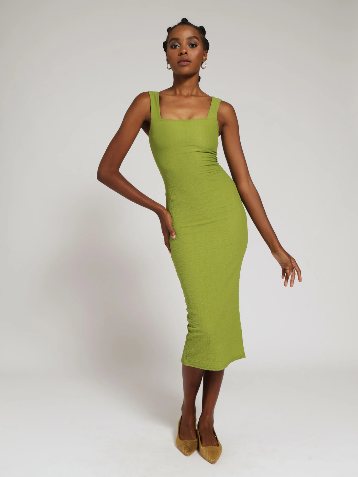 Bubble Knit Basic Bodycon Dress - Chartreuse