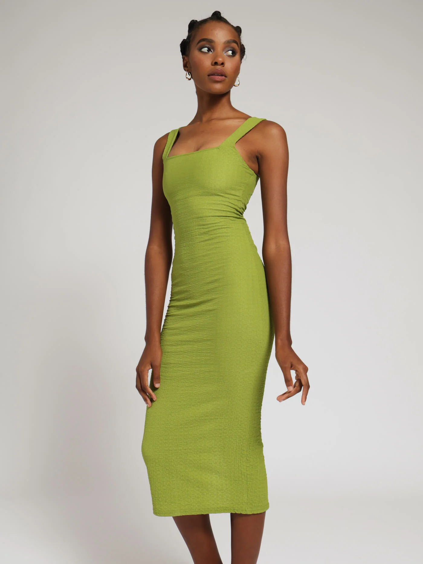 Bubble Knit Basic Bodycon Dress - Chartreuse - Image 2