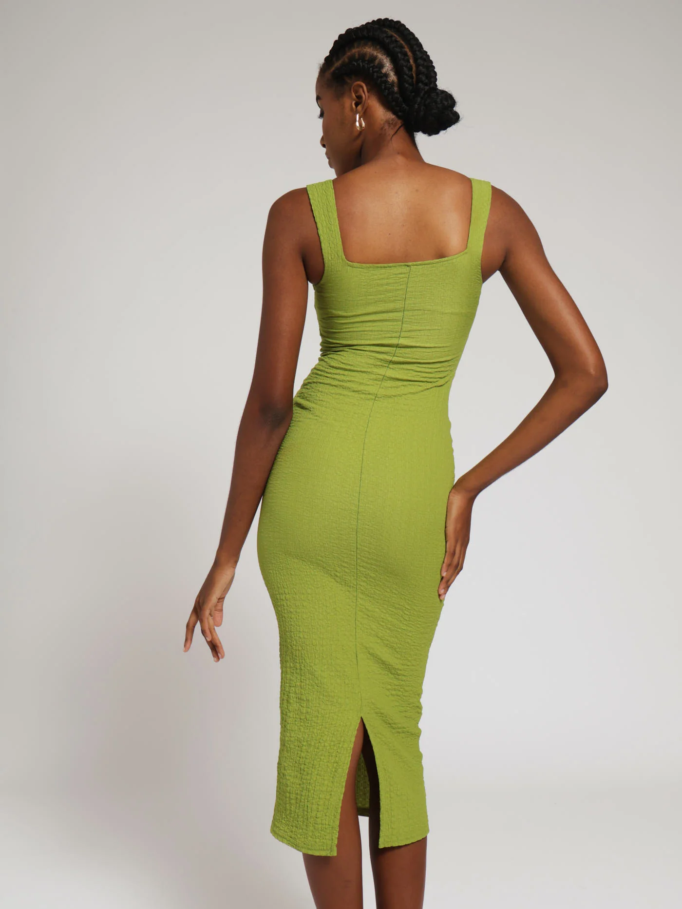 Bubble Knit Basic Bodycon Dress - Chartreuse - Image 3
