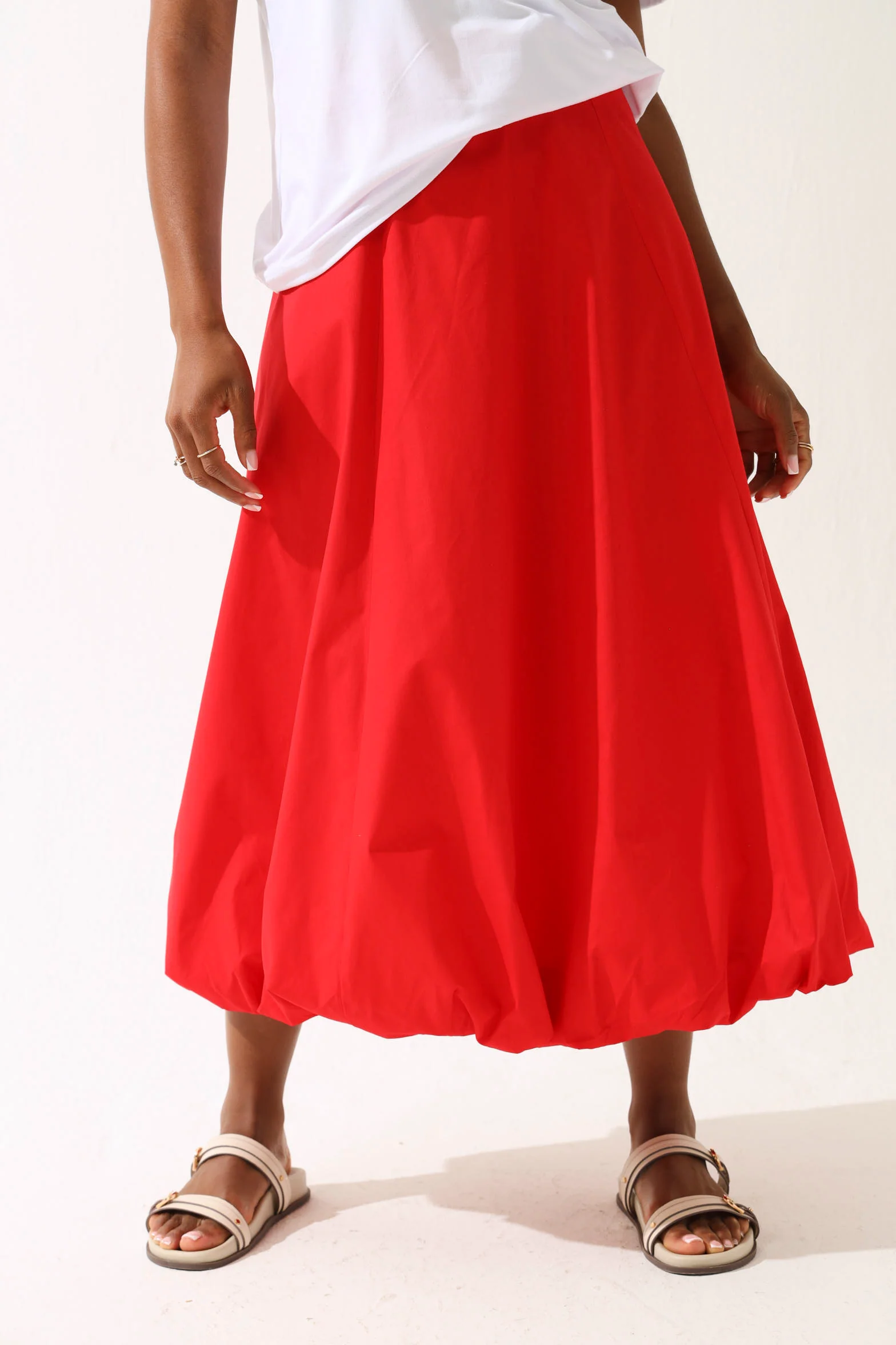 Bubble Poplin Midi Skirt - Red - Image 2