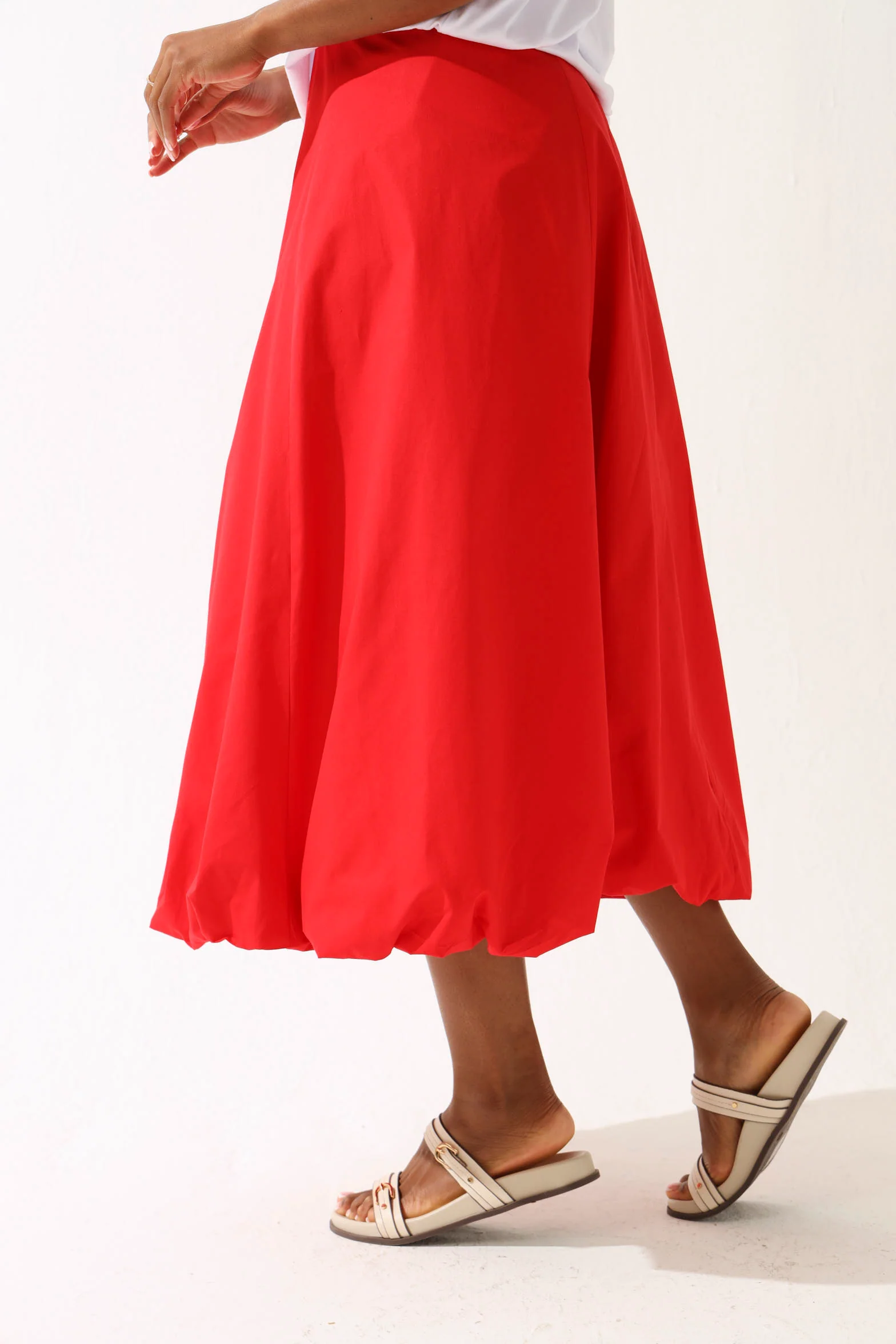 Bubble Poplin Midi Skirt - Red - Image 3