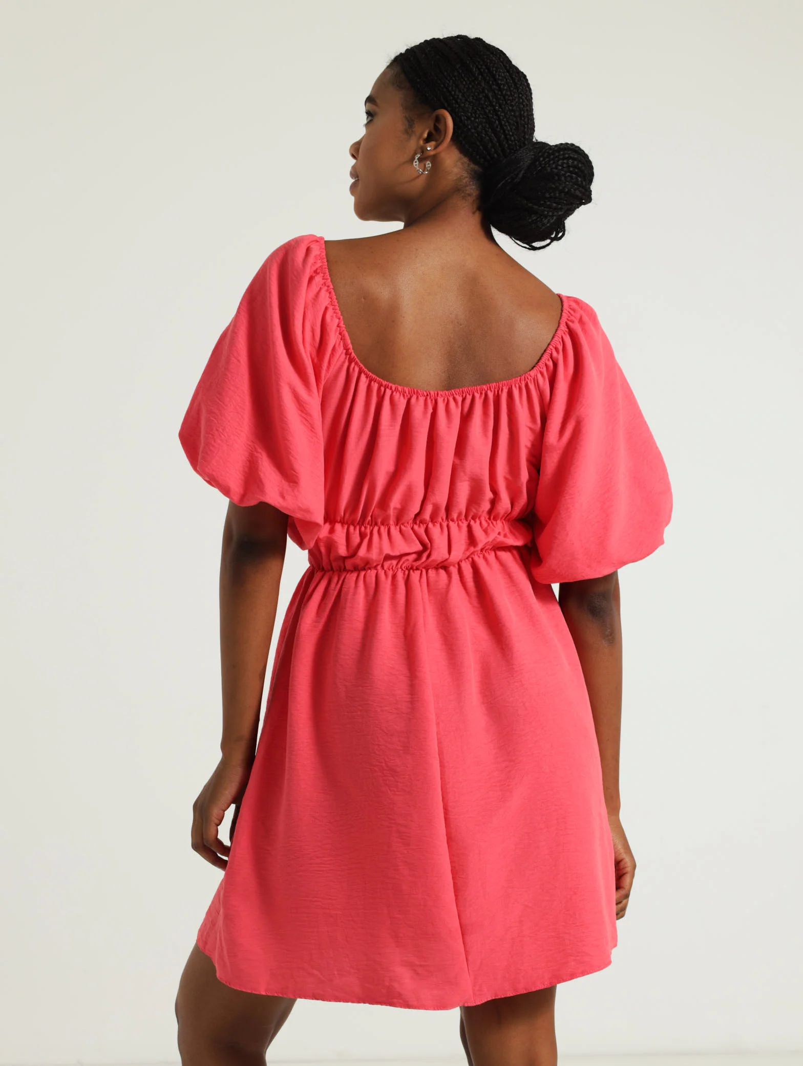 Bubble Sleeve Elastic Waist Mini Dress - Image 3