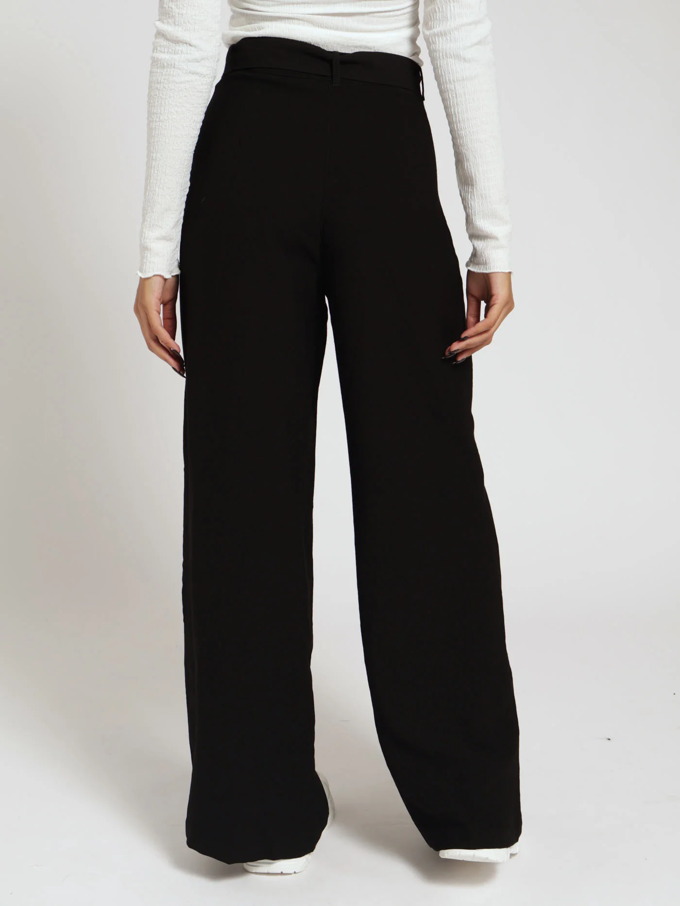 Buckle Belted Pleat Front Wideleg Pants - Black - Image 3