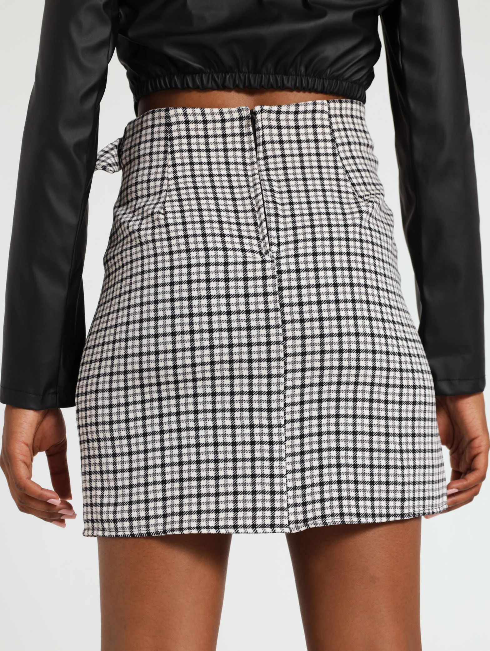 Buckle Check Mock Wrap Skirt - Image 3