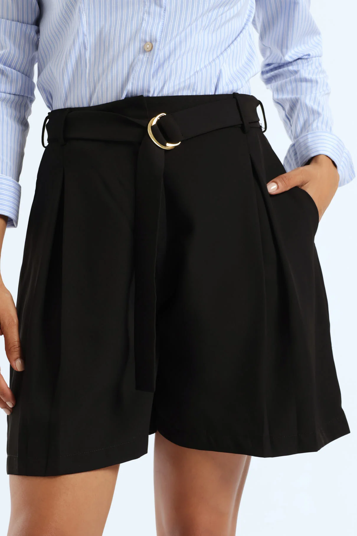 Buckle Detail Shorts - Black