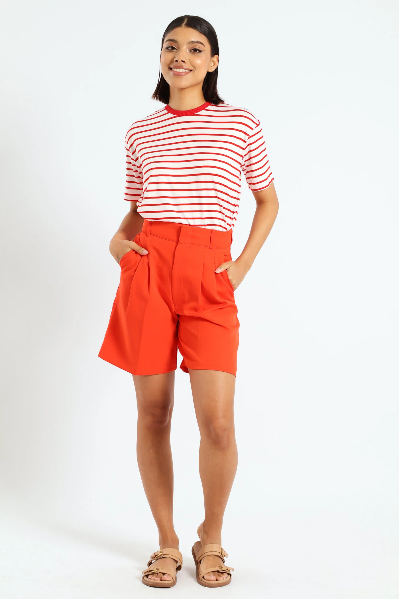 Coral Shorts with Buckle Detail Trim - Orange - Image 6