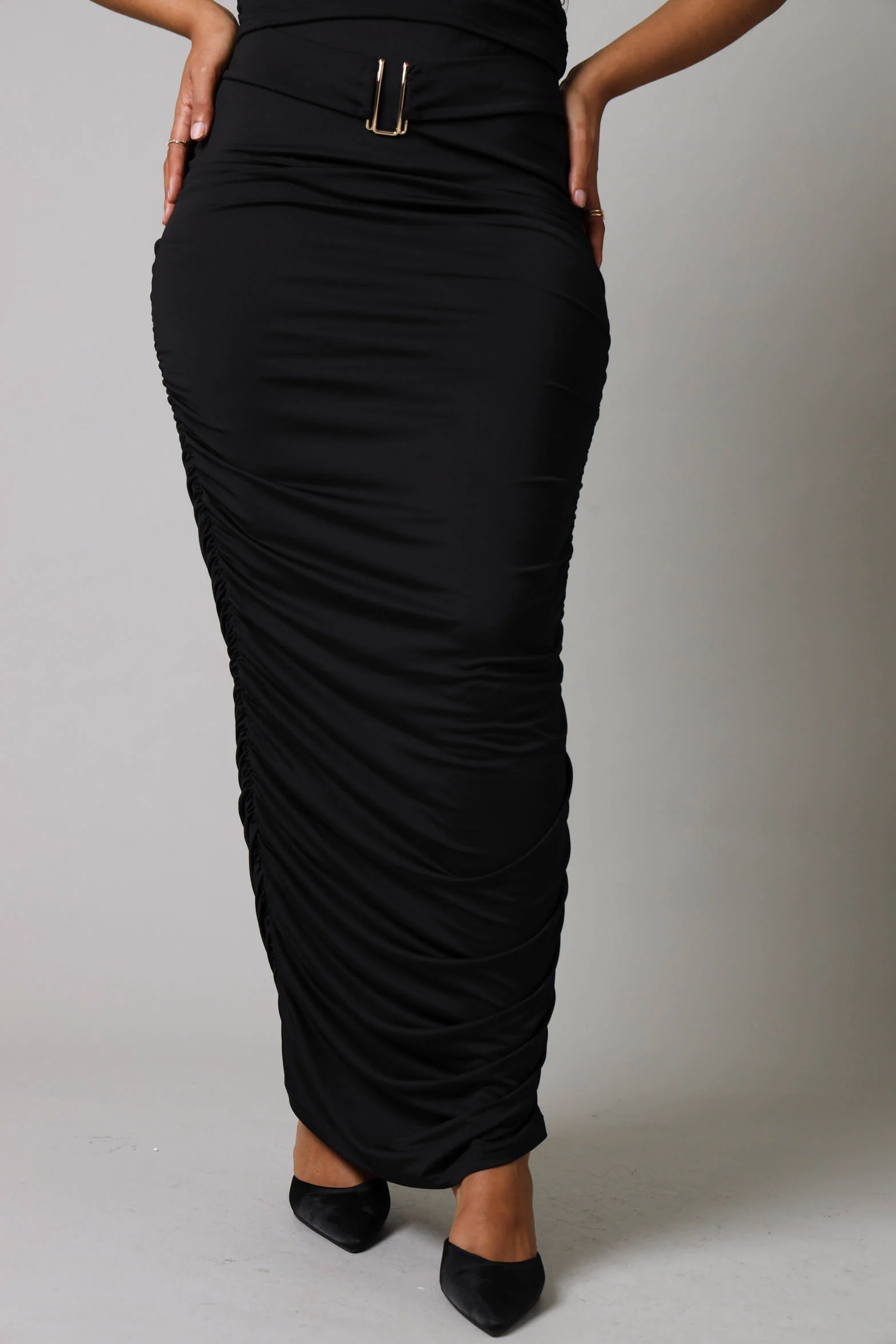 Buckle Detail Slinky Skirt - Black - Image 2
