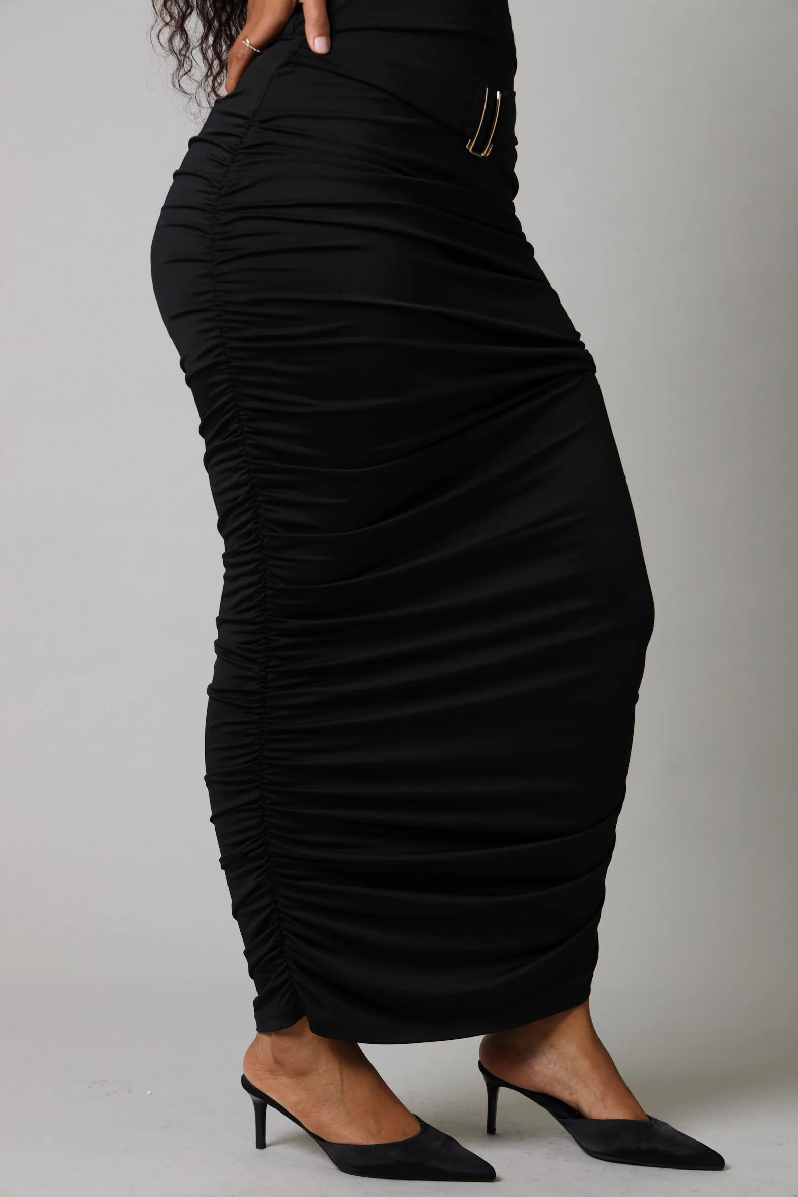 Buckle Detail Slinky Skirt - Black - Image 3
