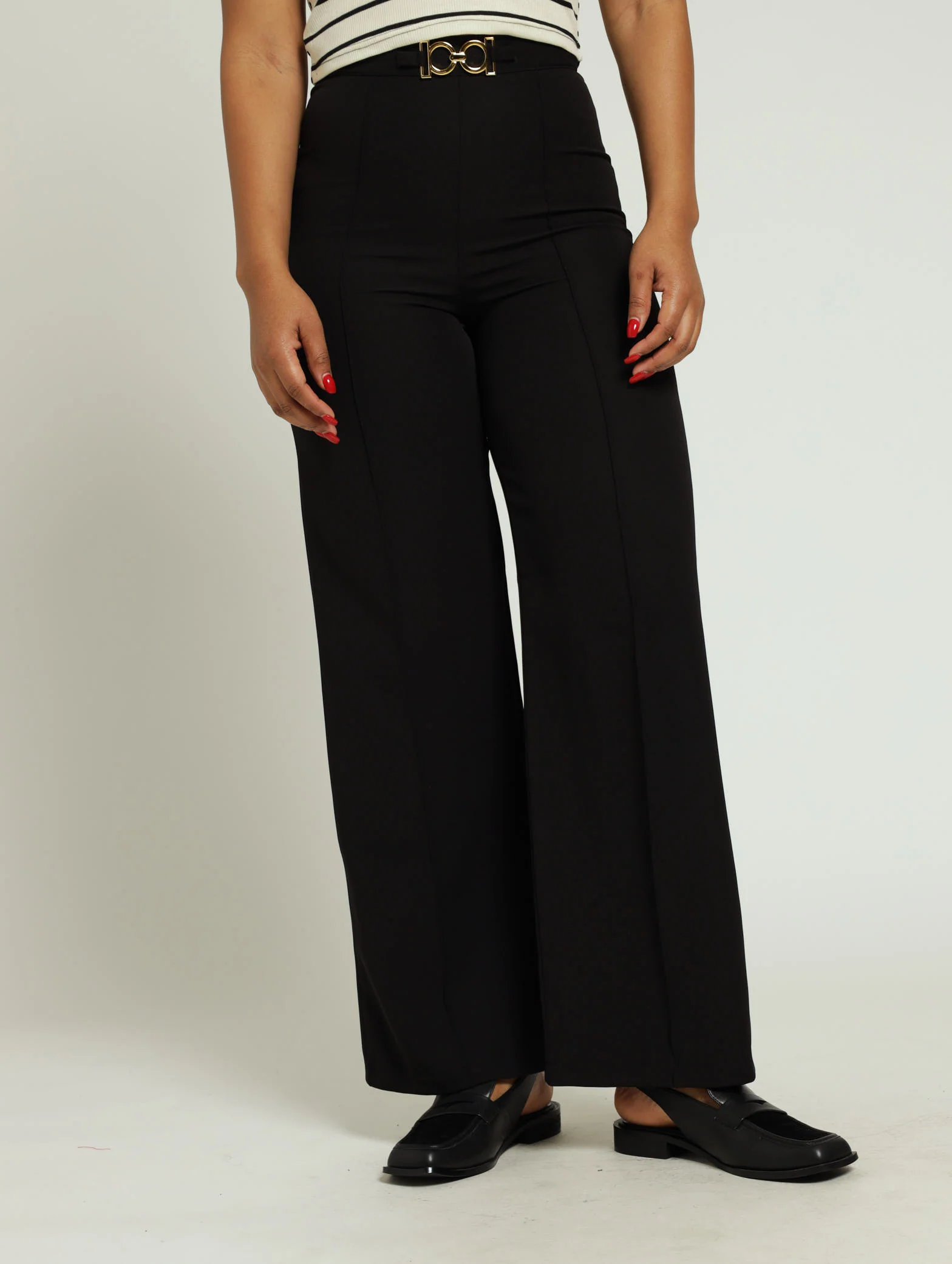 Buckle Detail Wide Leg Pants - Black