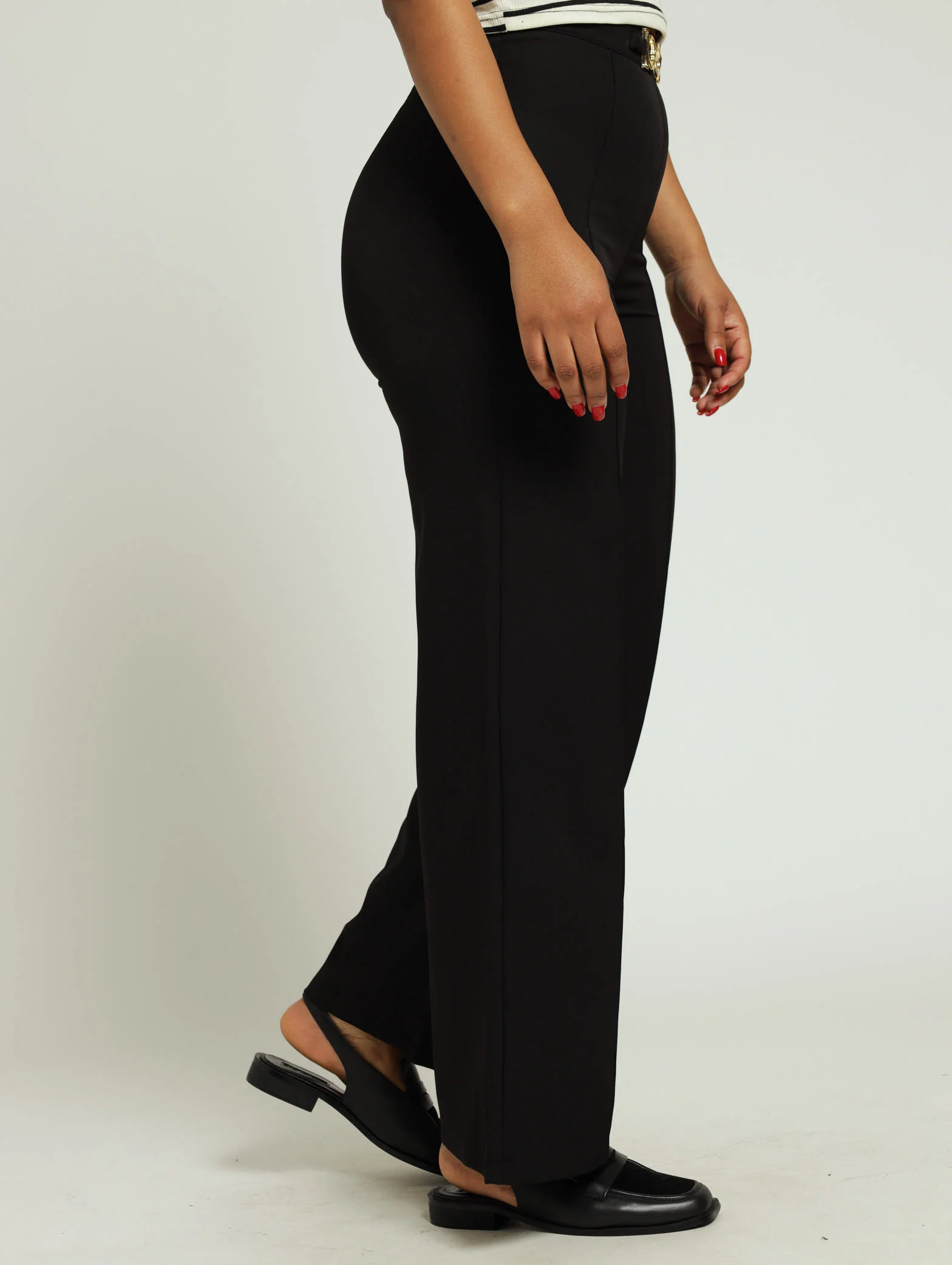 Buckle Detail Wide Leg Pants - Black - Image 2