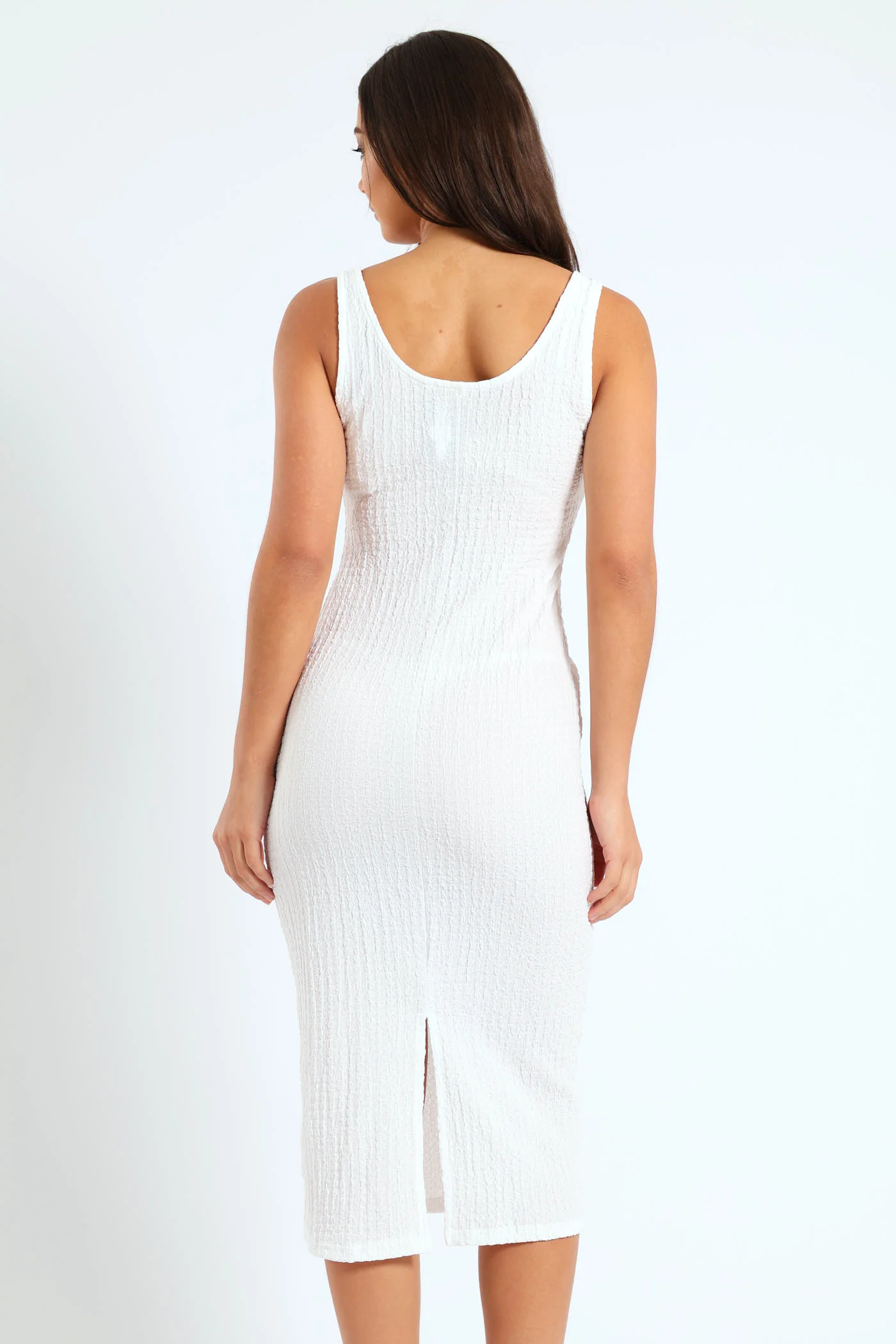 Buckle Trim Textured Bodycon Dress - White - Image 5
