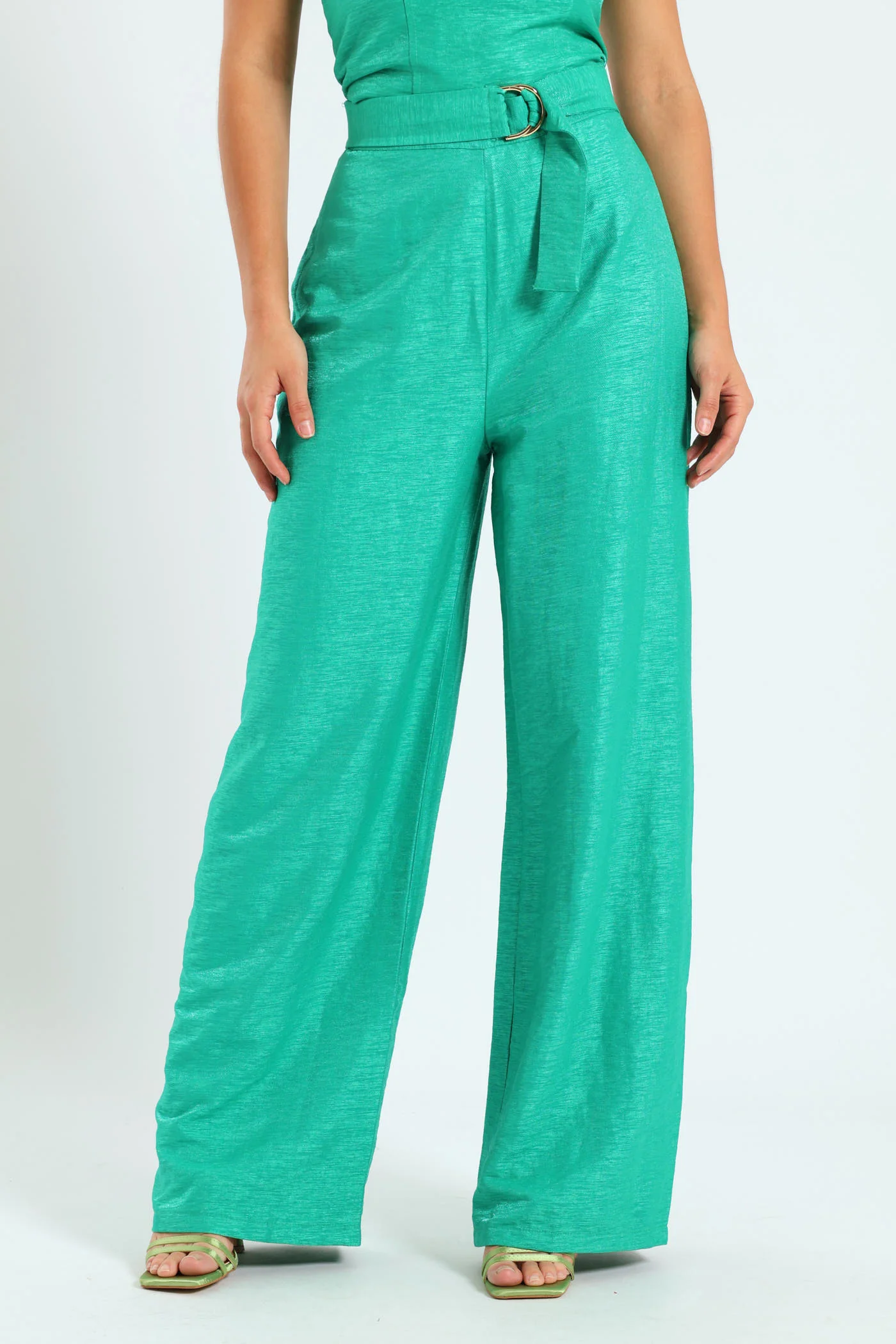 Buckle Trim Wideleg Pants  - Green