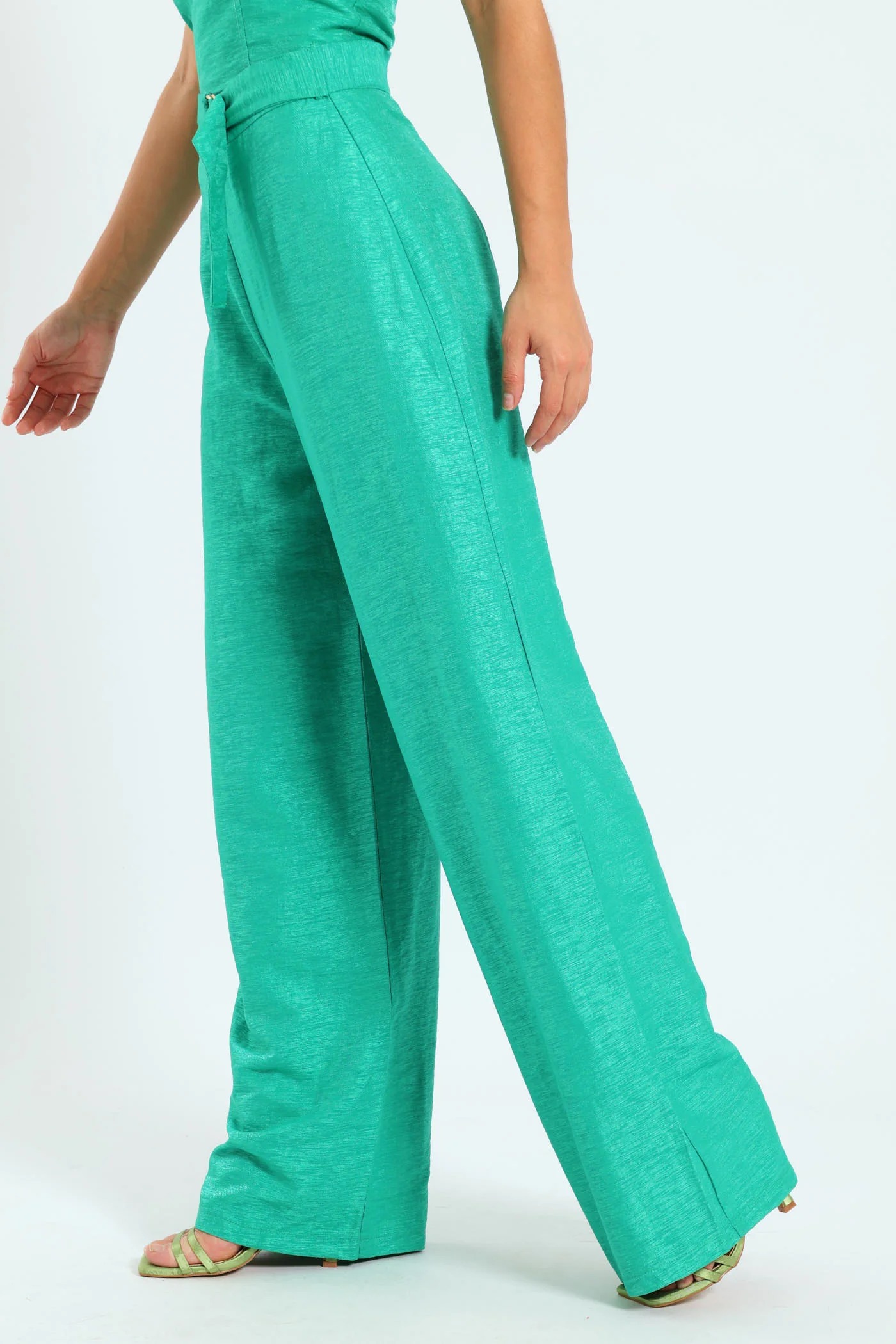 Buckle Trim Wideleg Pants  - Green - Image 4