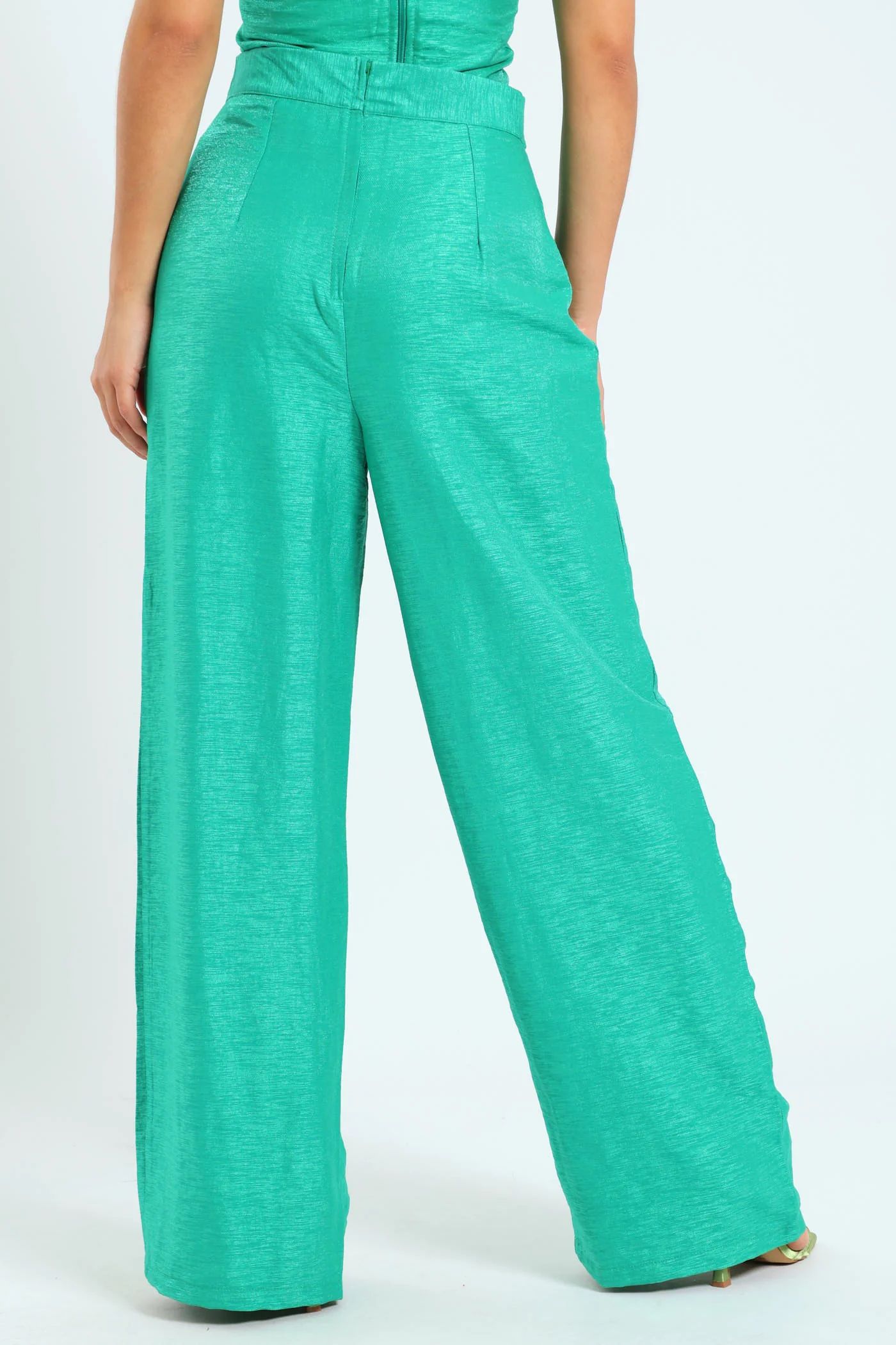 Buckle Trim Wideleg Pants  - Green - Image 5