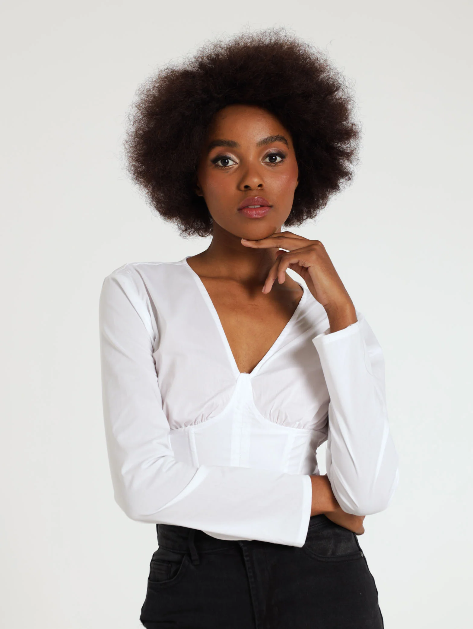 Bustier Poplin Long Sleeve Shirt