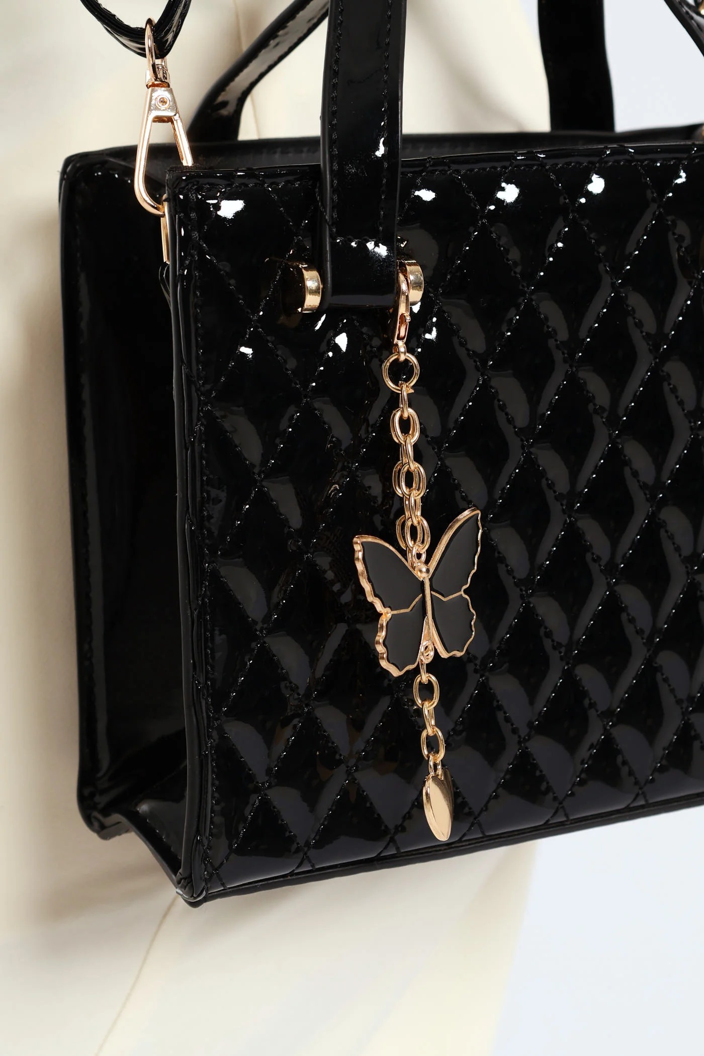 Butterfly Charm Mini Tote Bag - Black - Image 3