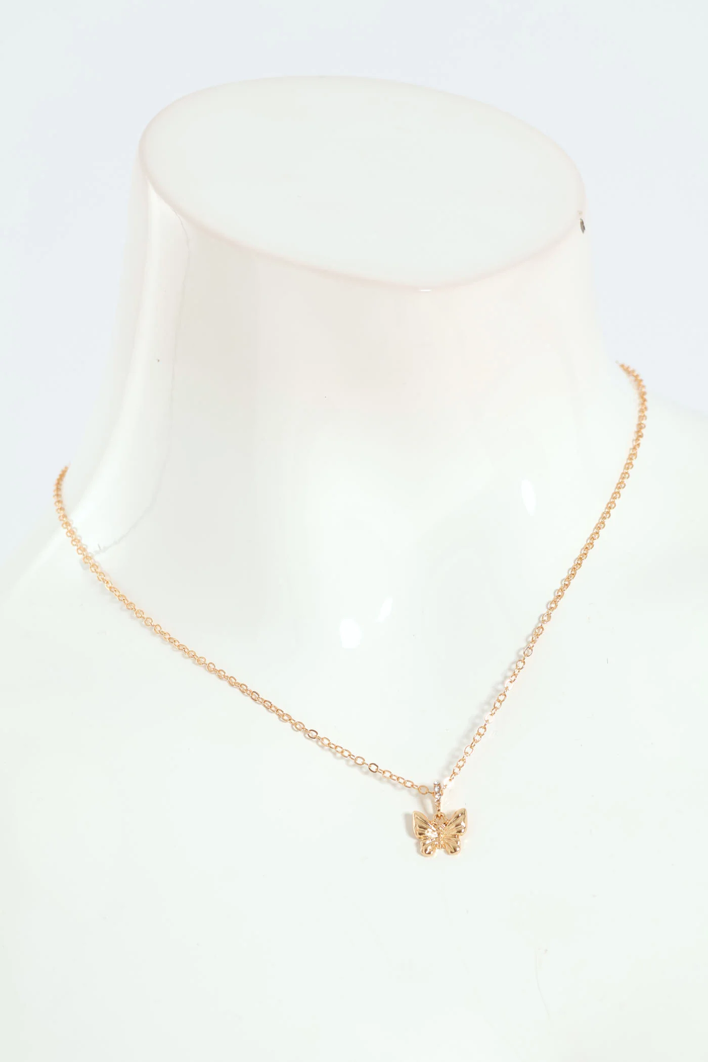 Butterfly Pendant Necklace And Matching Earrings - Gold