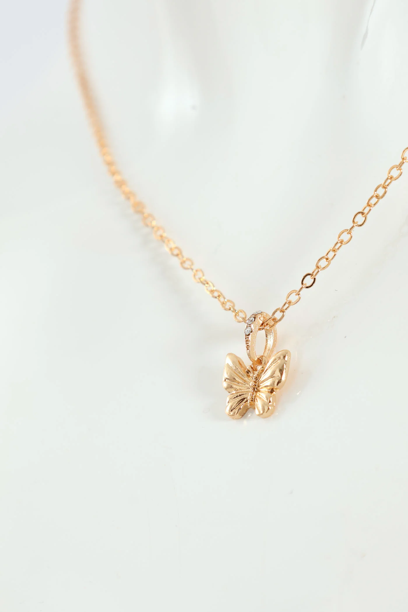 Butterfly Pendant Necklace And Matching Earrings - Gold - Image 3