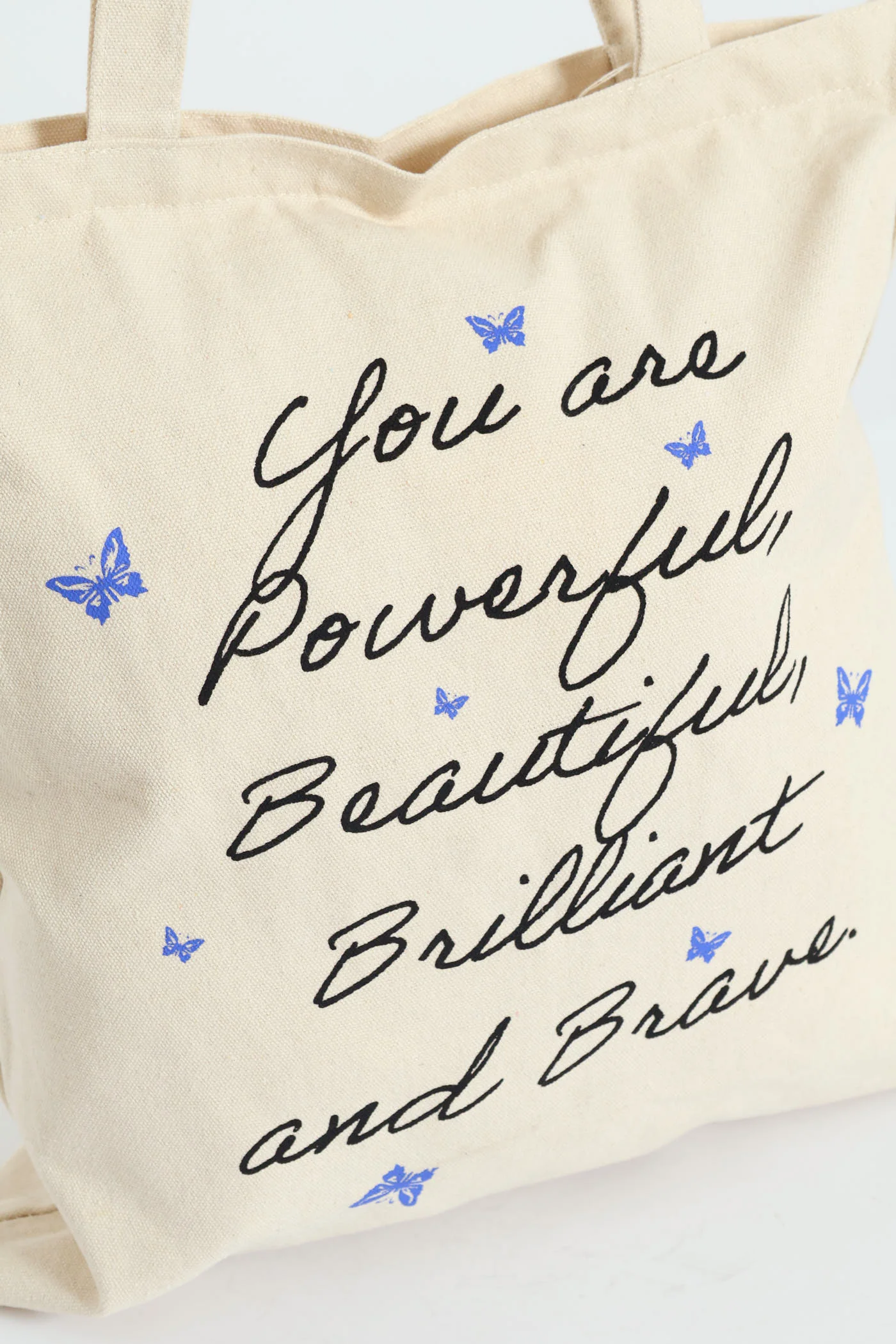 Butterfly Slogan Print Shopper Bag - Natural